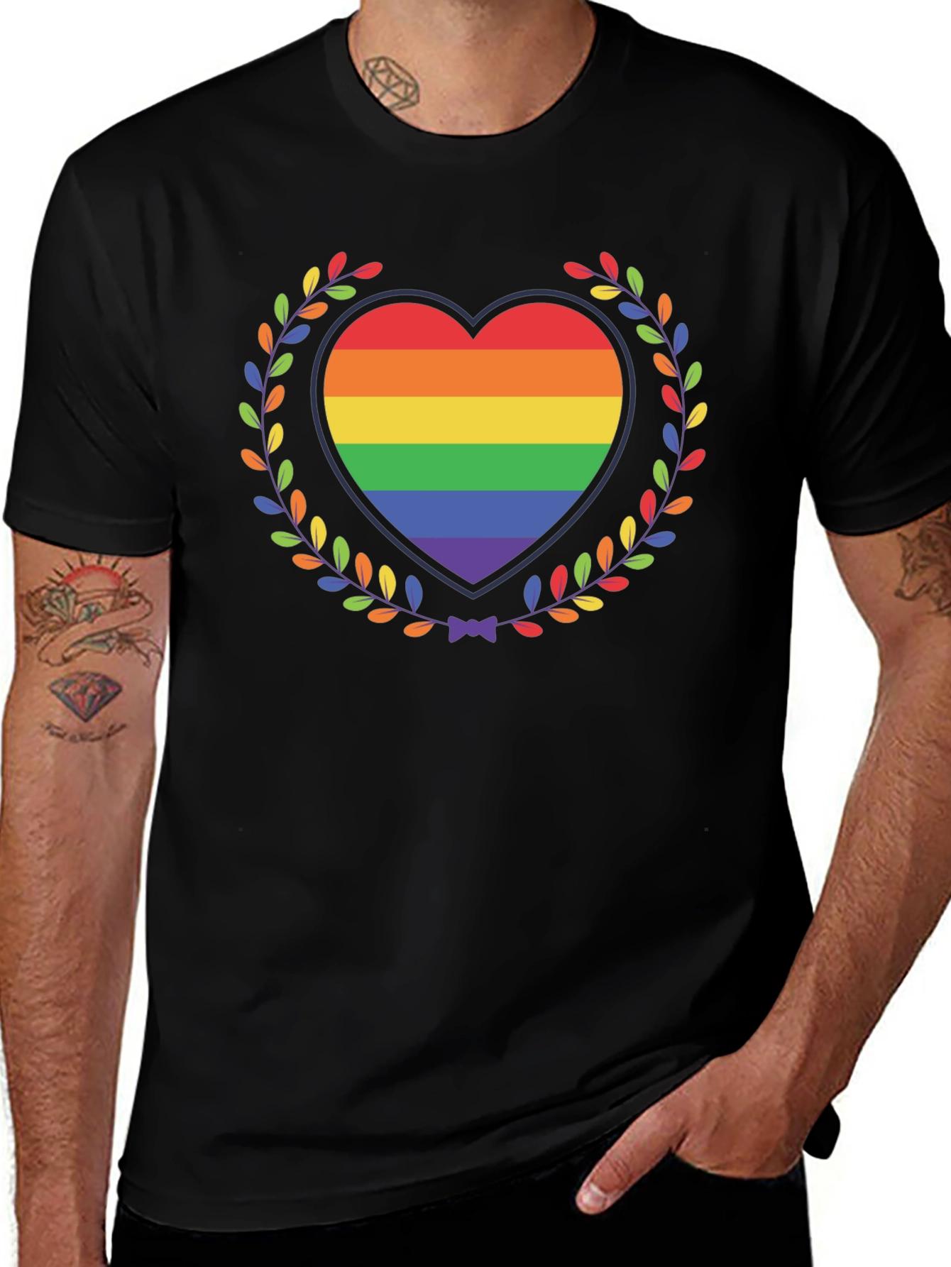 Pride Heart Wreath Graphic T-Shirt - Black