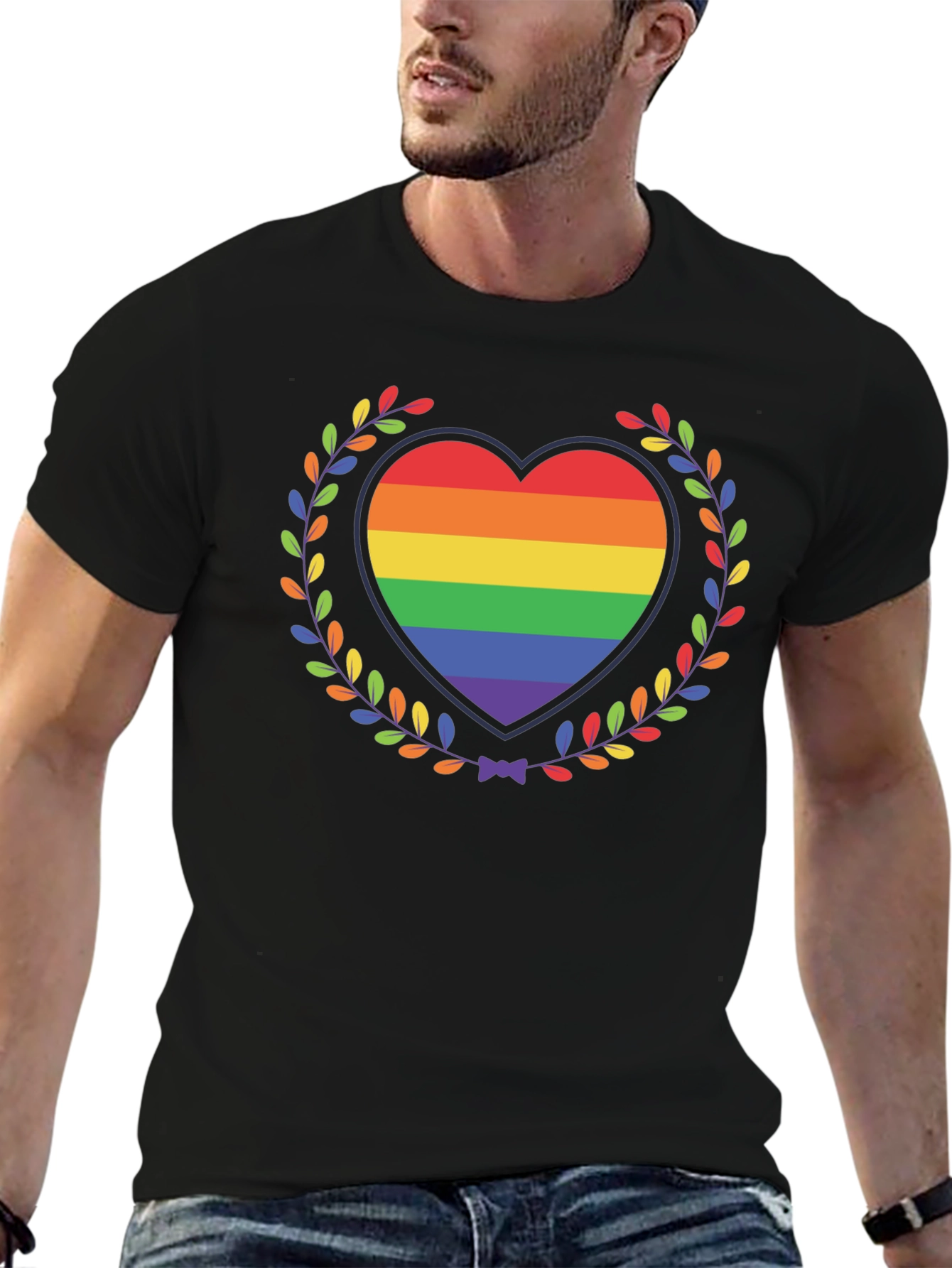 Pride Heart Wreath Graphic T-Shirt - Black