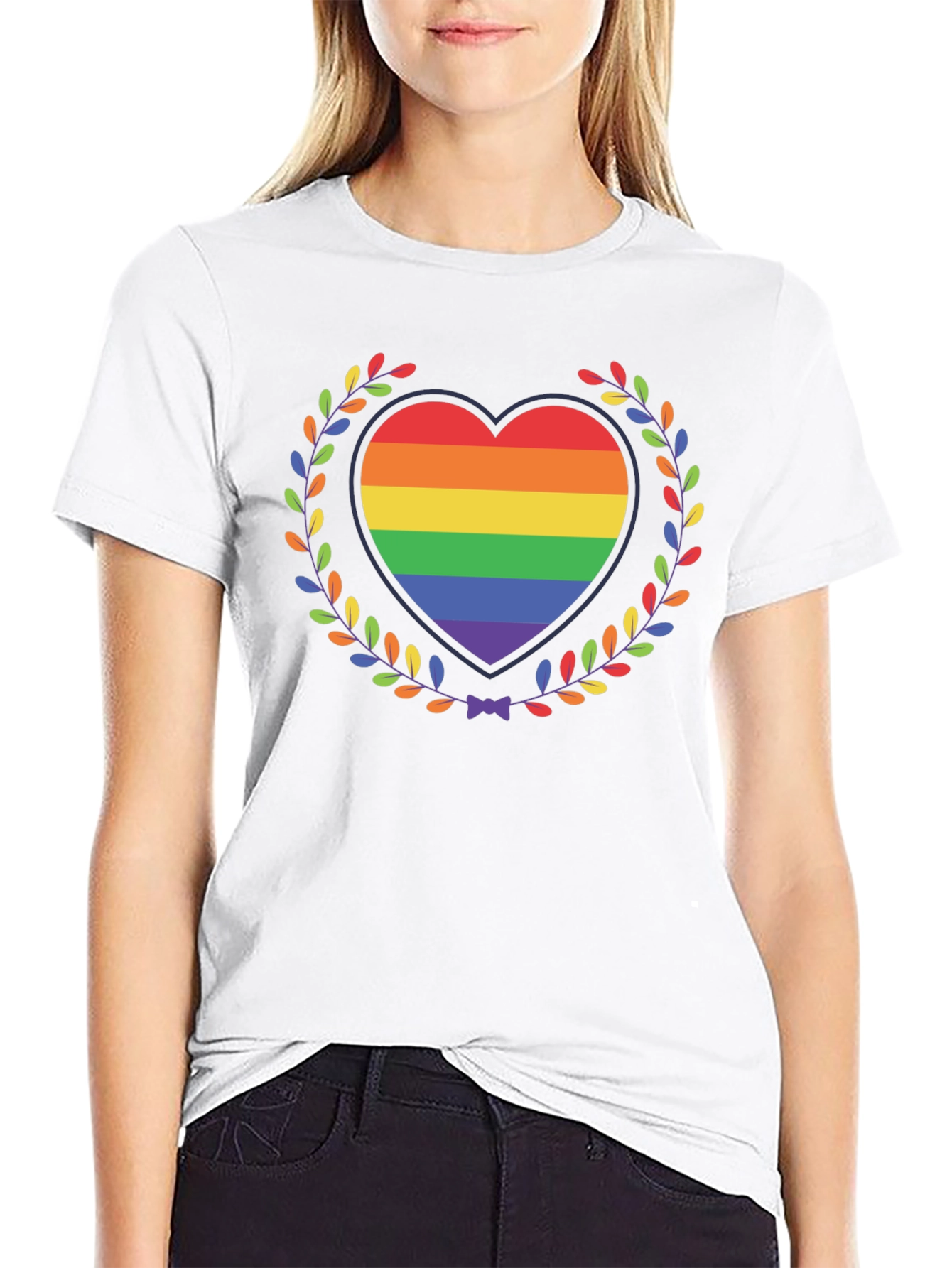 Pride Heart Wreath Graphic T-Shirt - Black