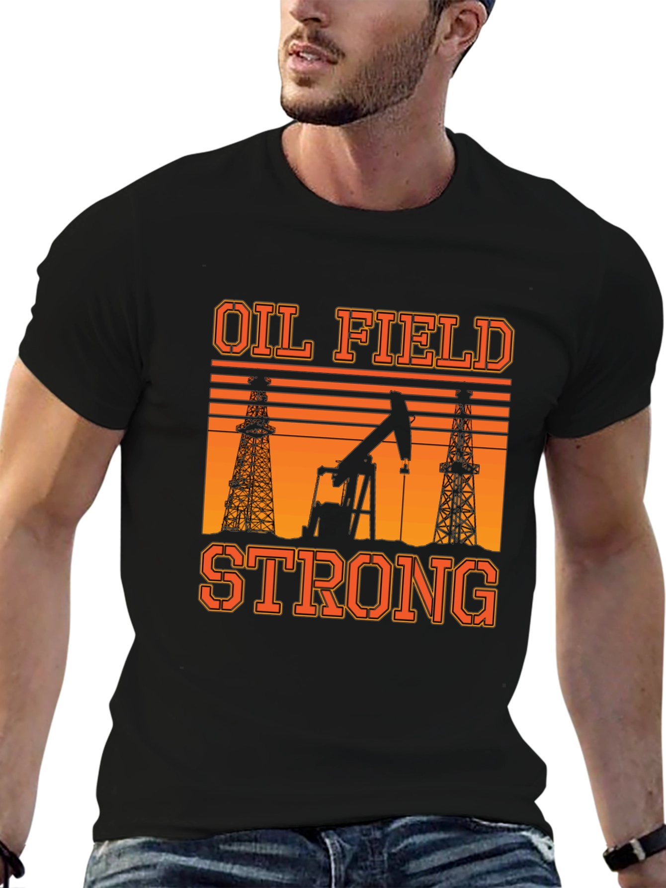 Oil Field Strong T-Shirt: Black Graphic Tee