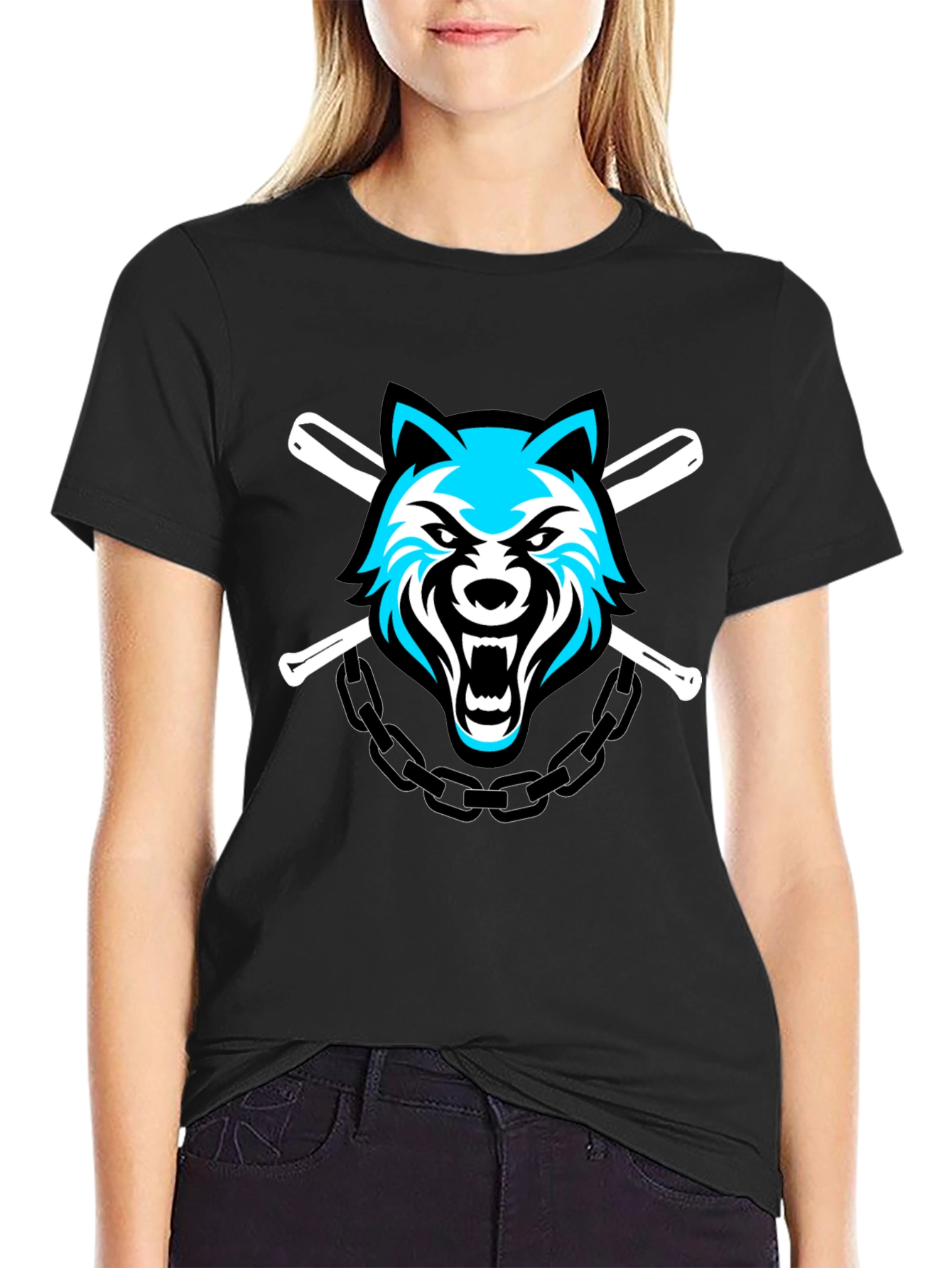 Wolf Baseball Team T-Shirt - Black