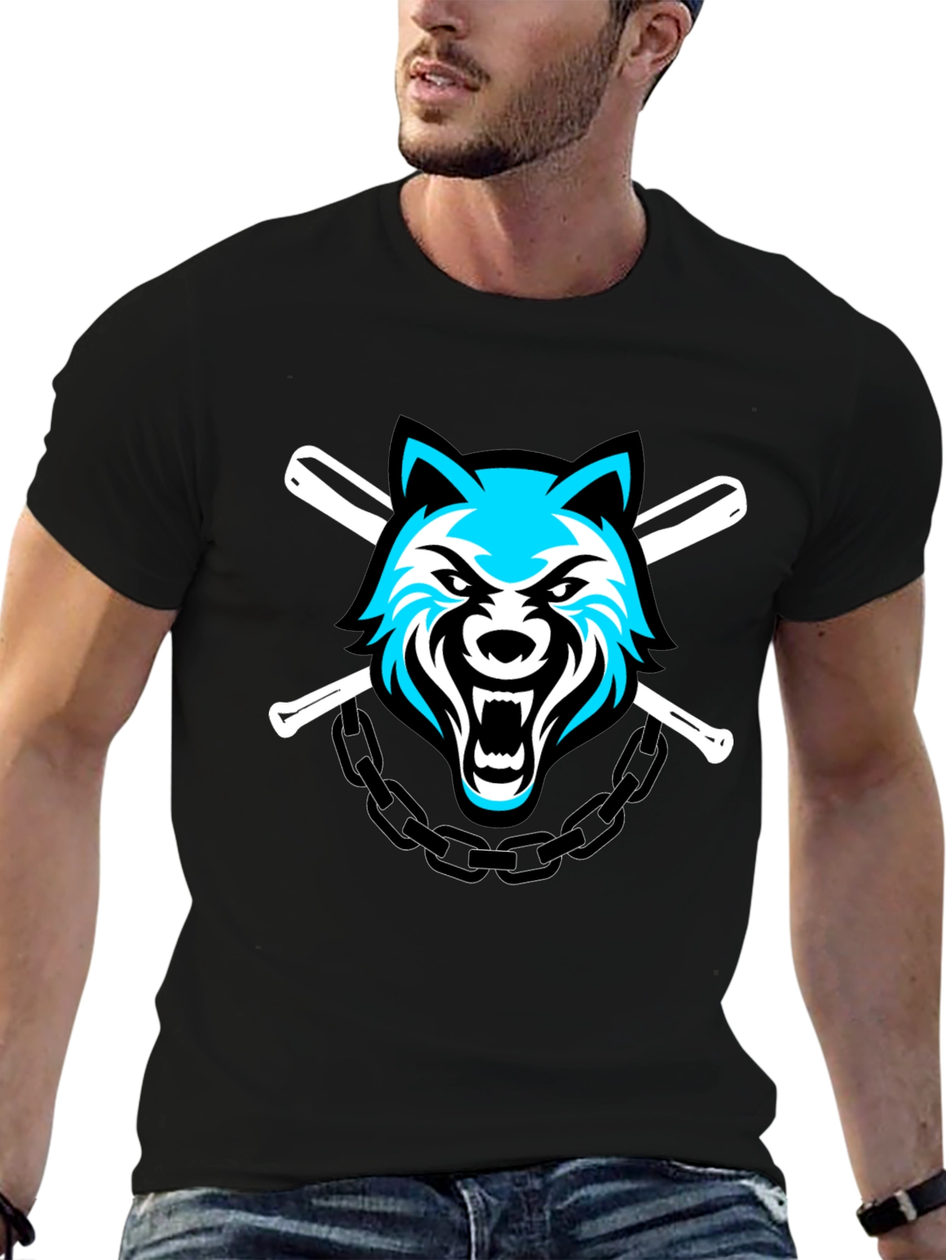 Wolf Baseball Team T-Shirt - Black