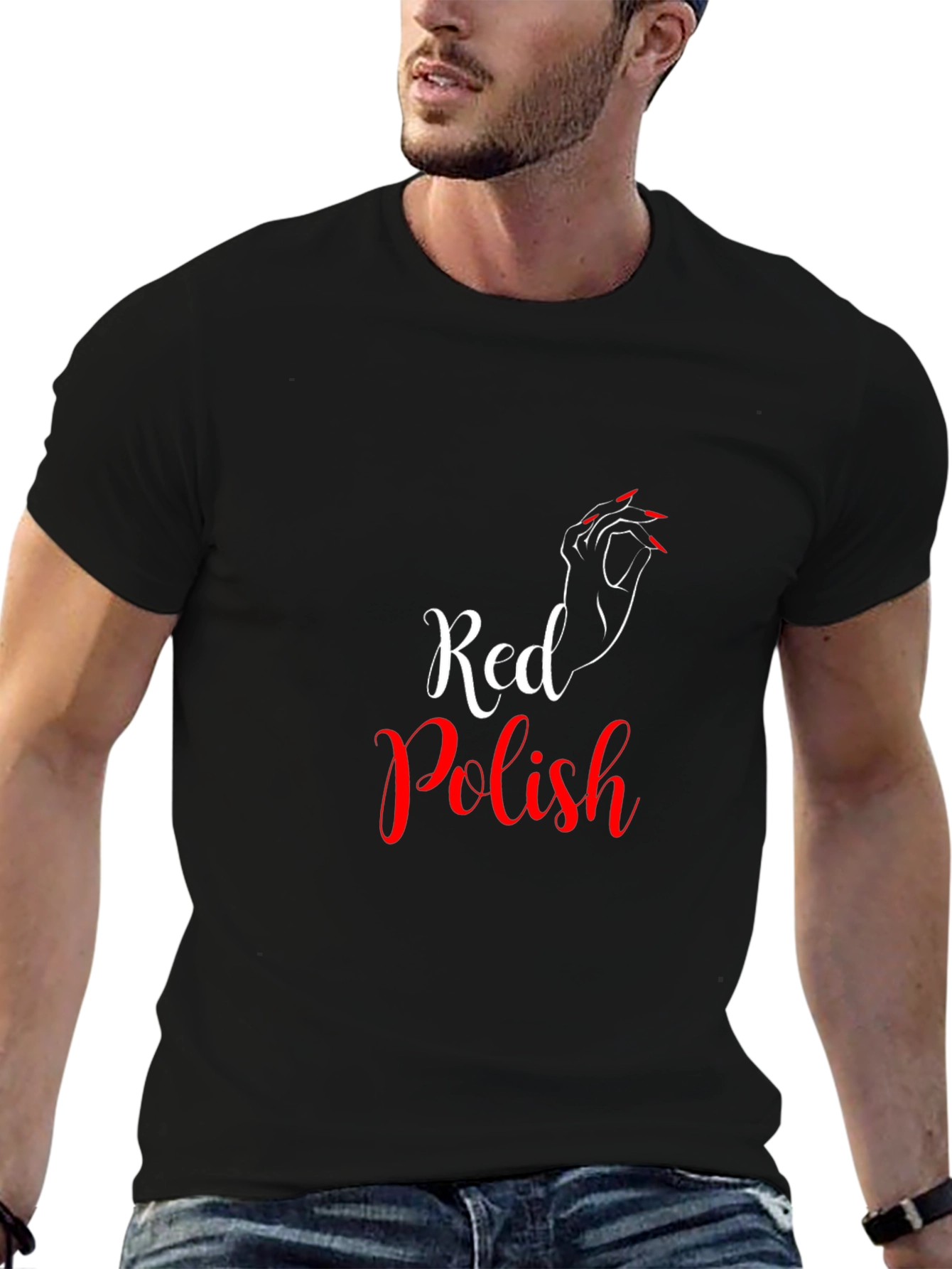 Red Polish Graphic Print Crew Neck T-Shirt