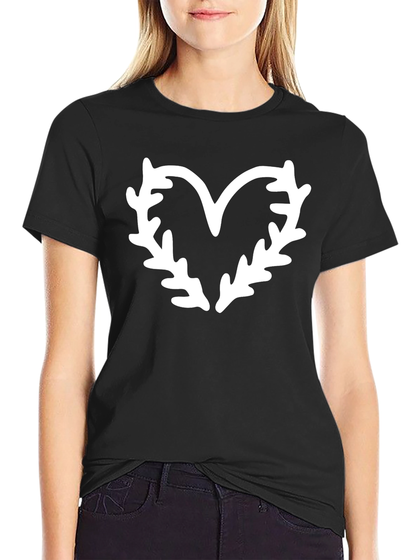 Leaf Heart Graphic Tee - Black