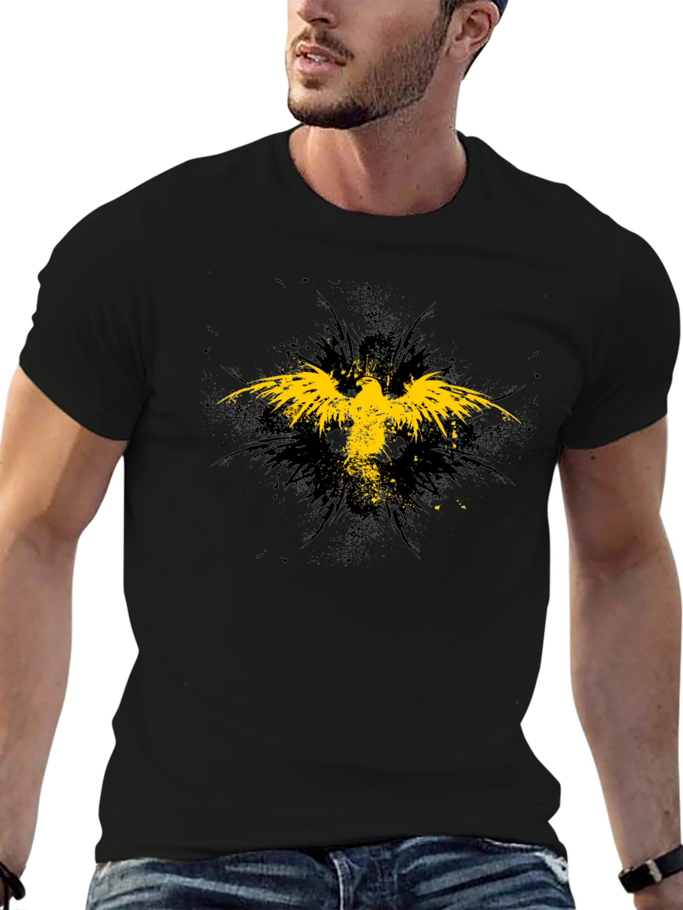 Black T-Shirt with Yellow Eagle Graphic