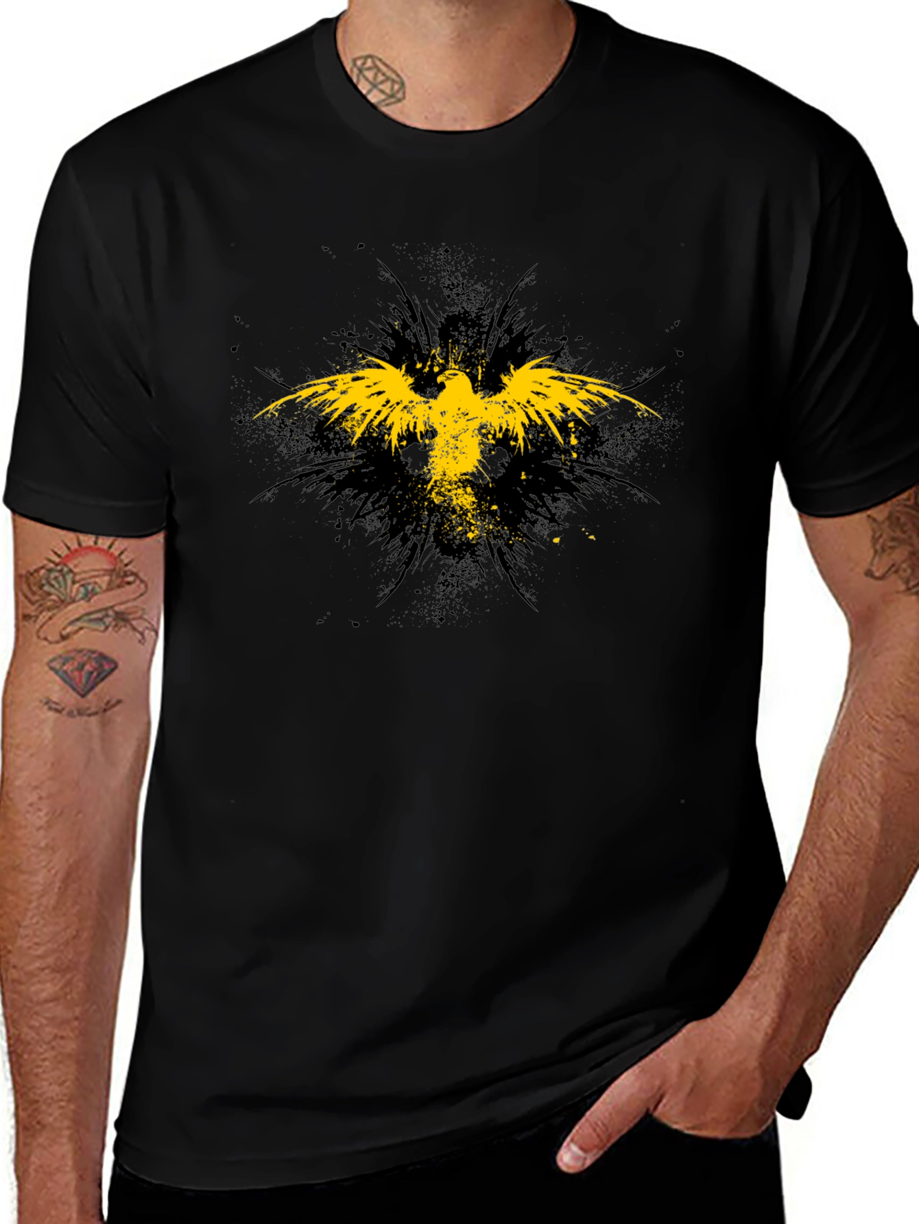 Black T-Shirt with Yellow Eagle Graphic