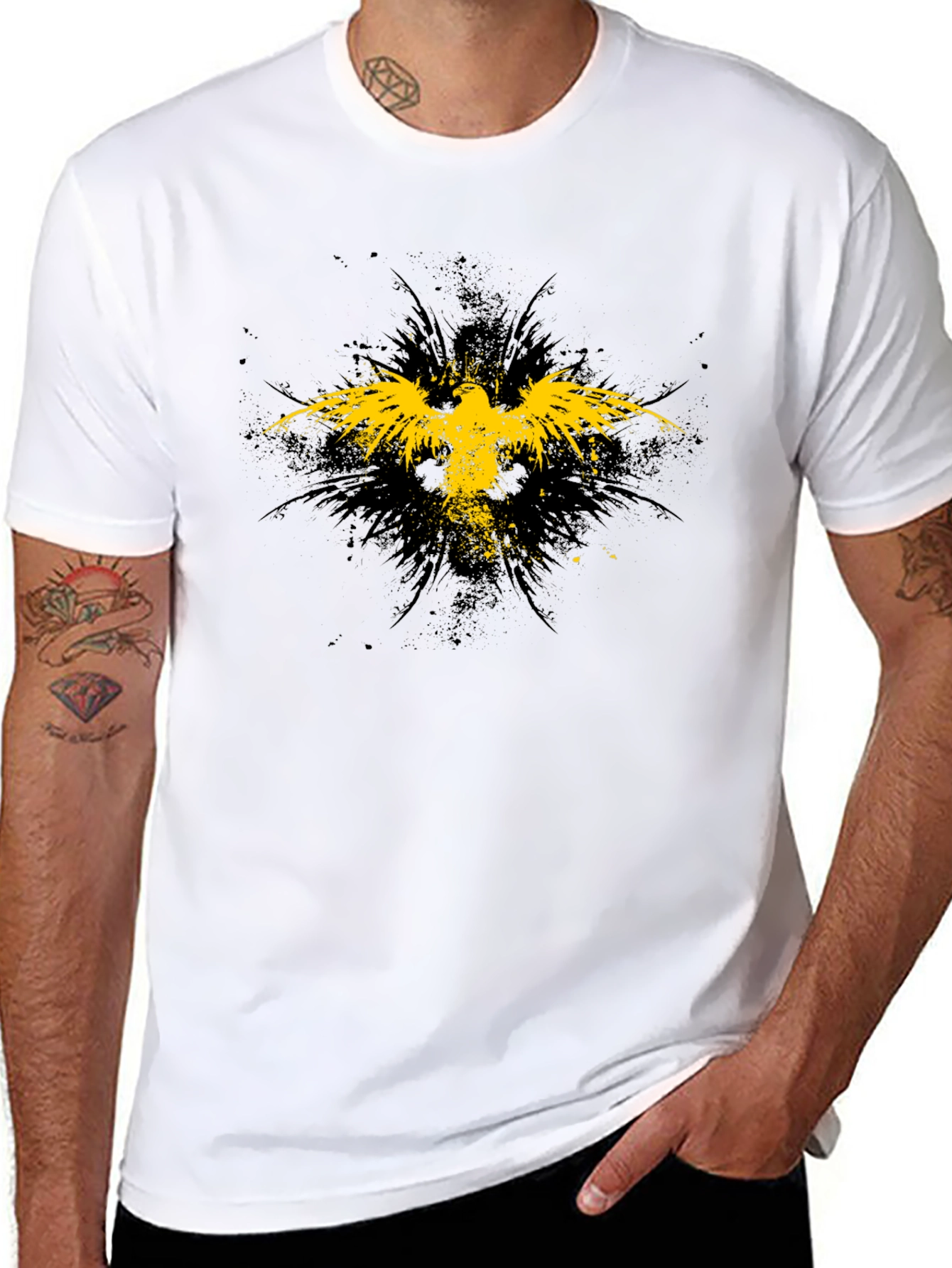 Black T-Shirt with Yellow Eagle Graphic