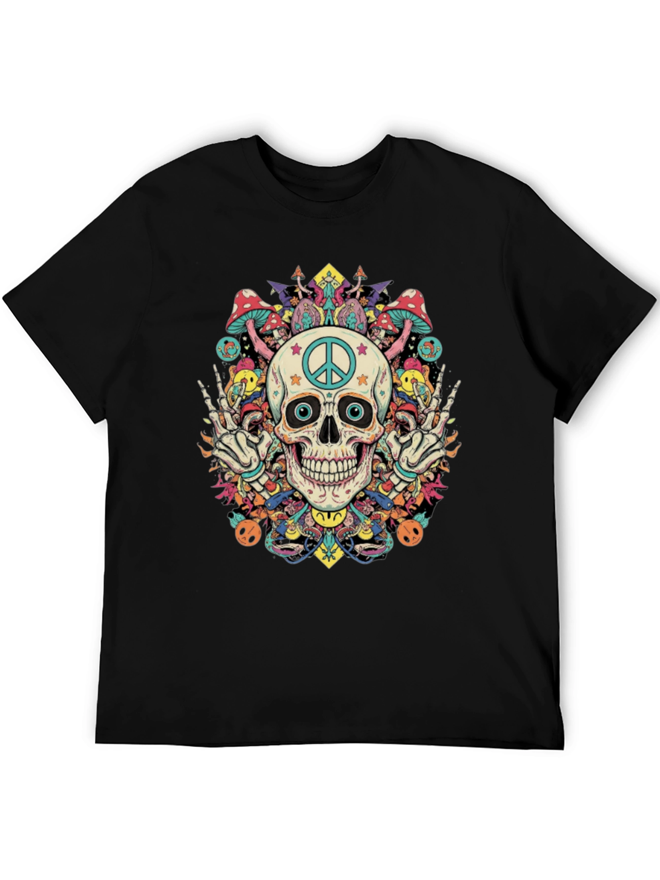Psychedelic Skull Graphic Tee - Peace & Funky Style