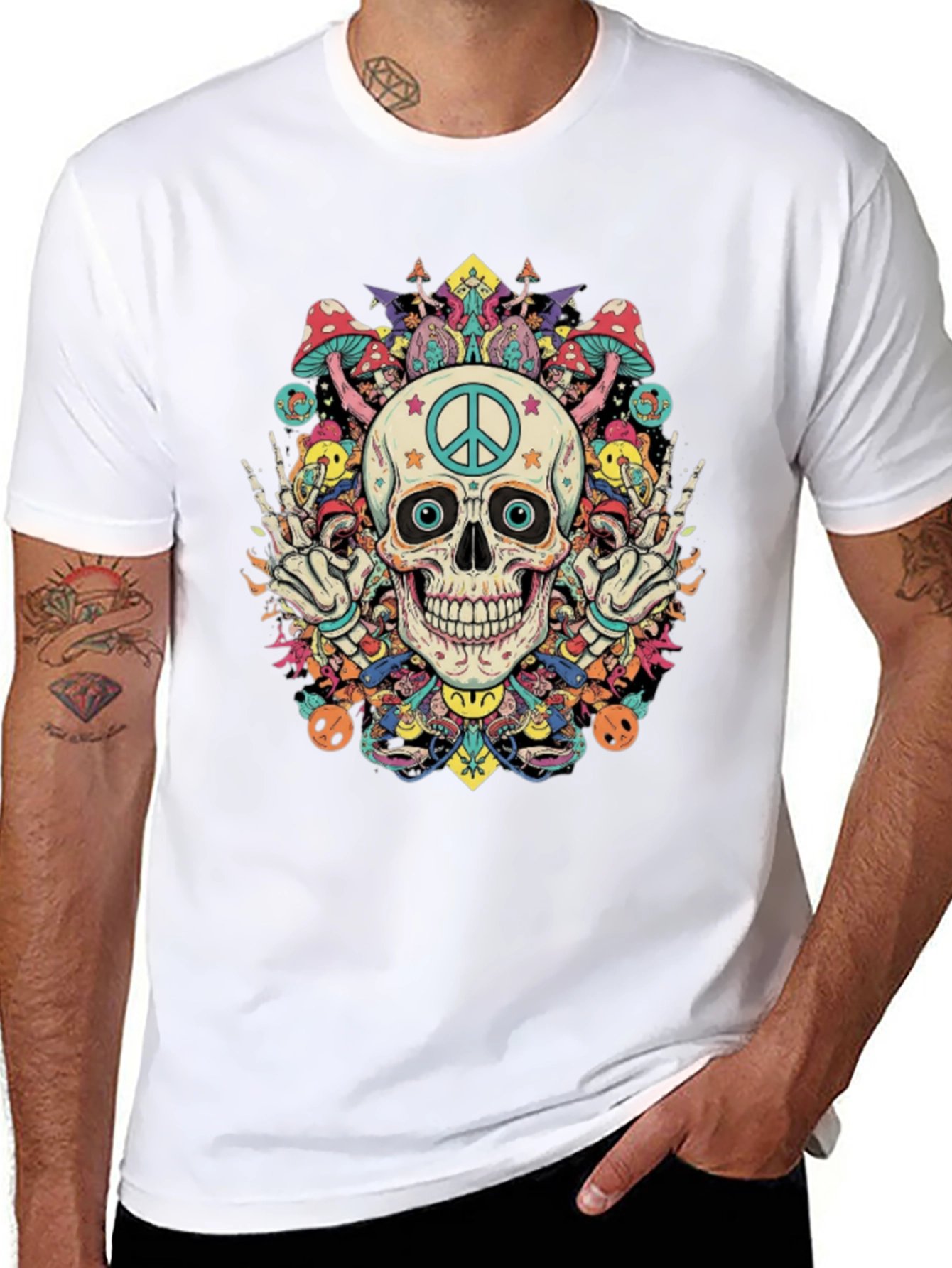 Psychedelic Skull Graphic Tee - Peace & Funky Style