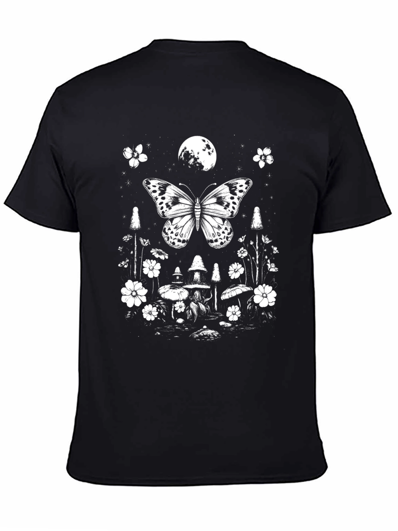 Butterfly Moon Graphic Tee - Black Cotton T-Shirt