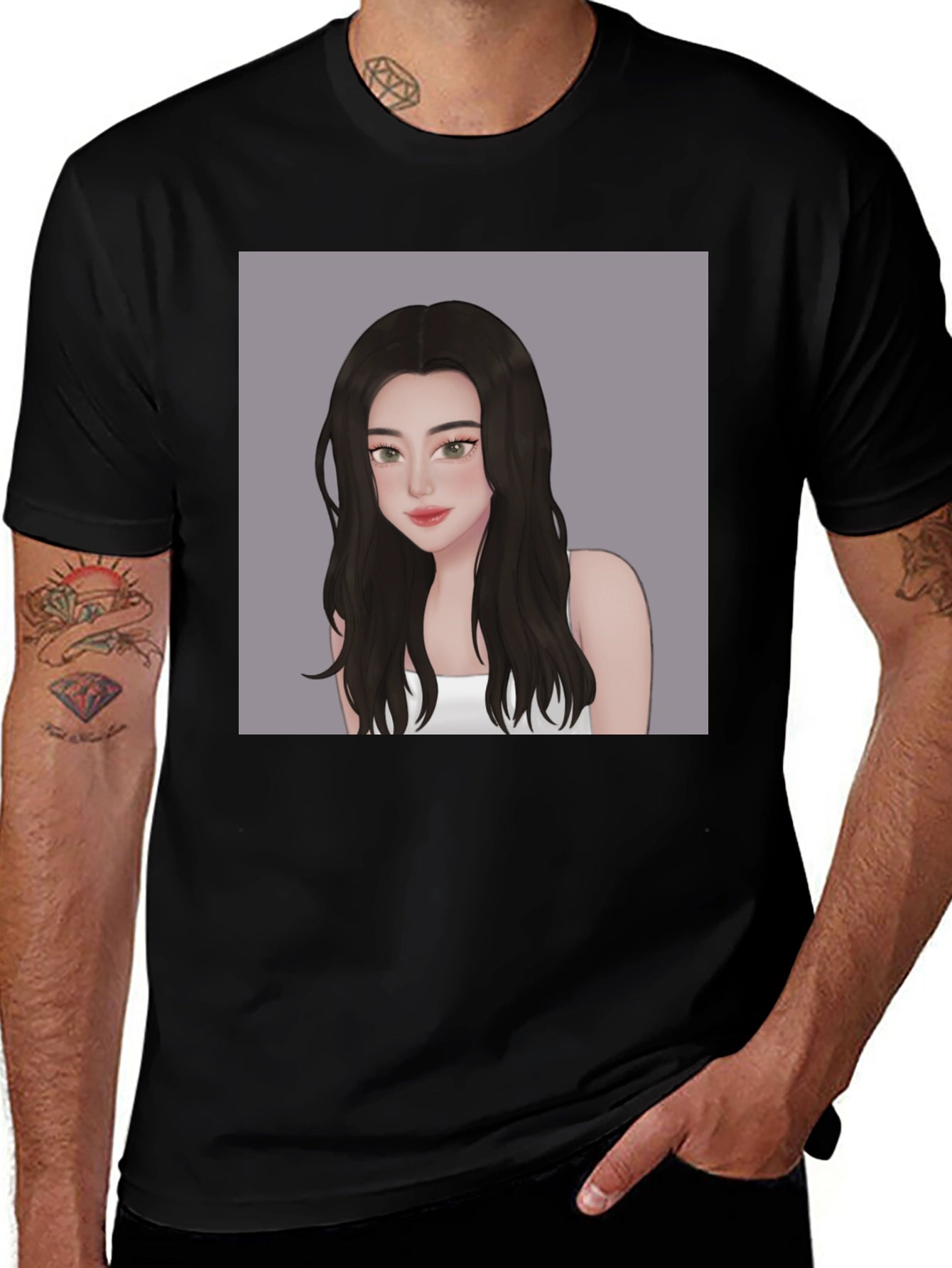 Stylish Black T-Shirt with Anime Girl Graphic