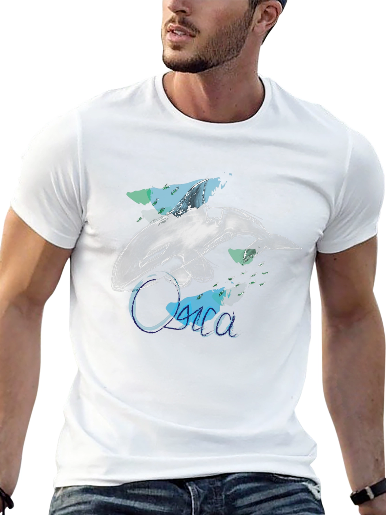 Orca Sketch Graphic Tee - Black Cotton T-Shirt