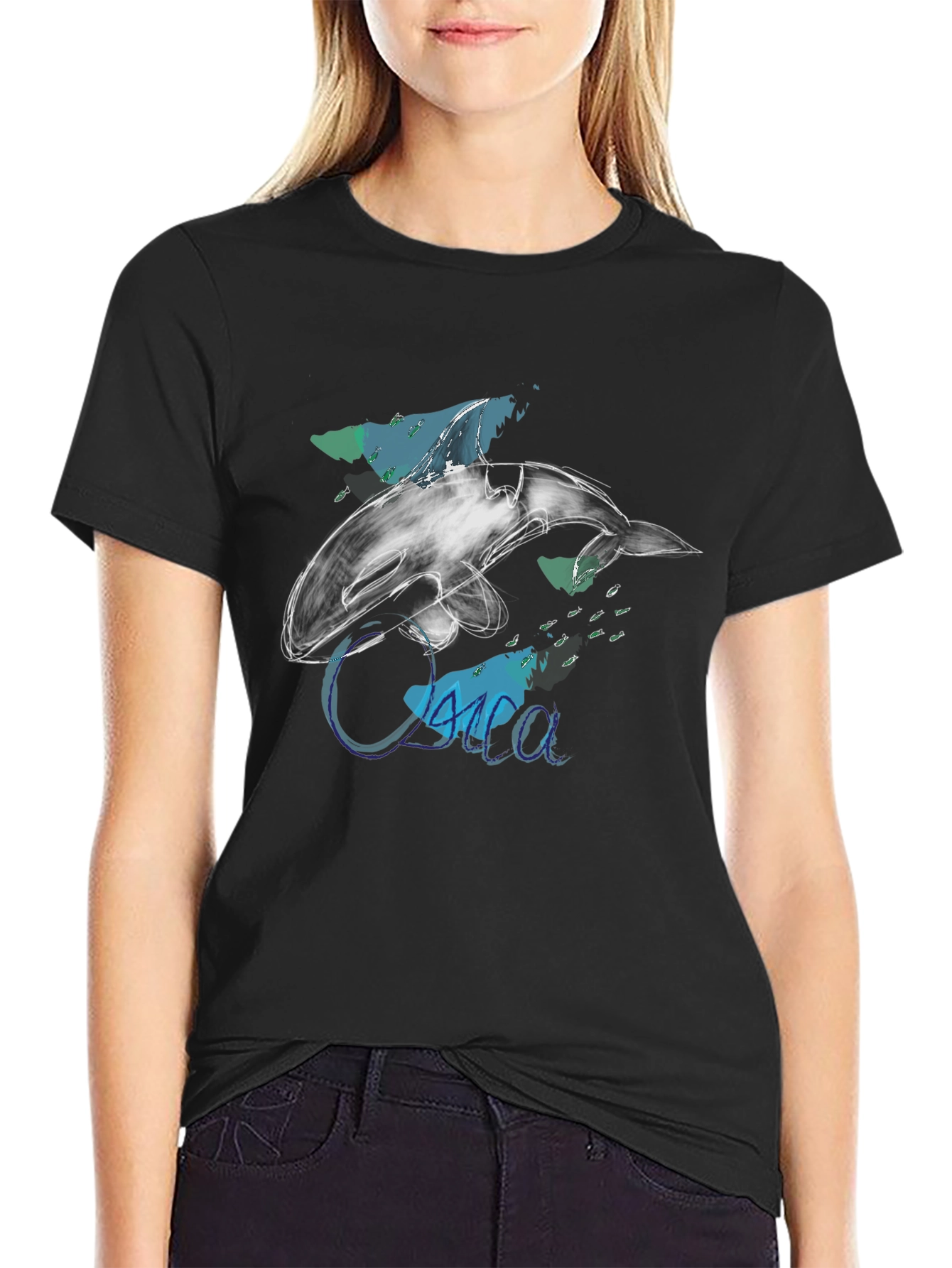 Orca Sketch Graphic Tee - Black Cotton T-Shirt