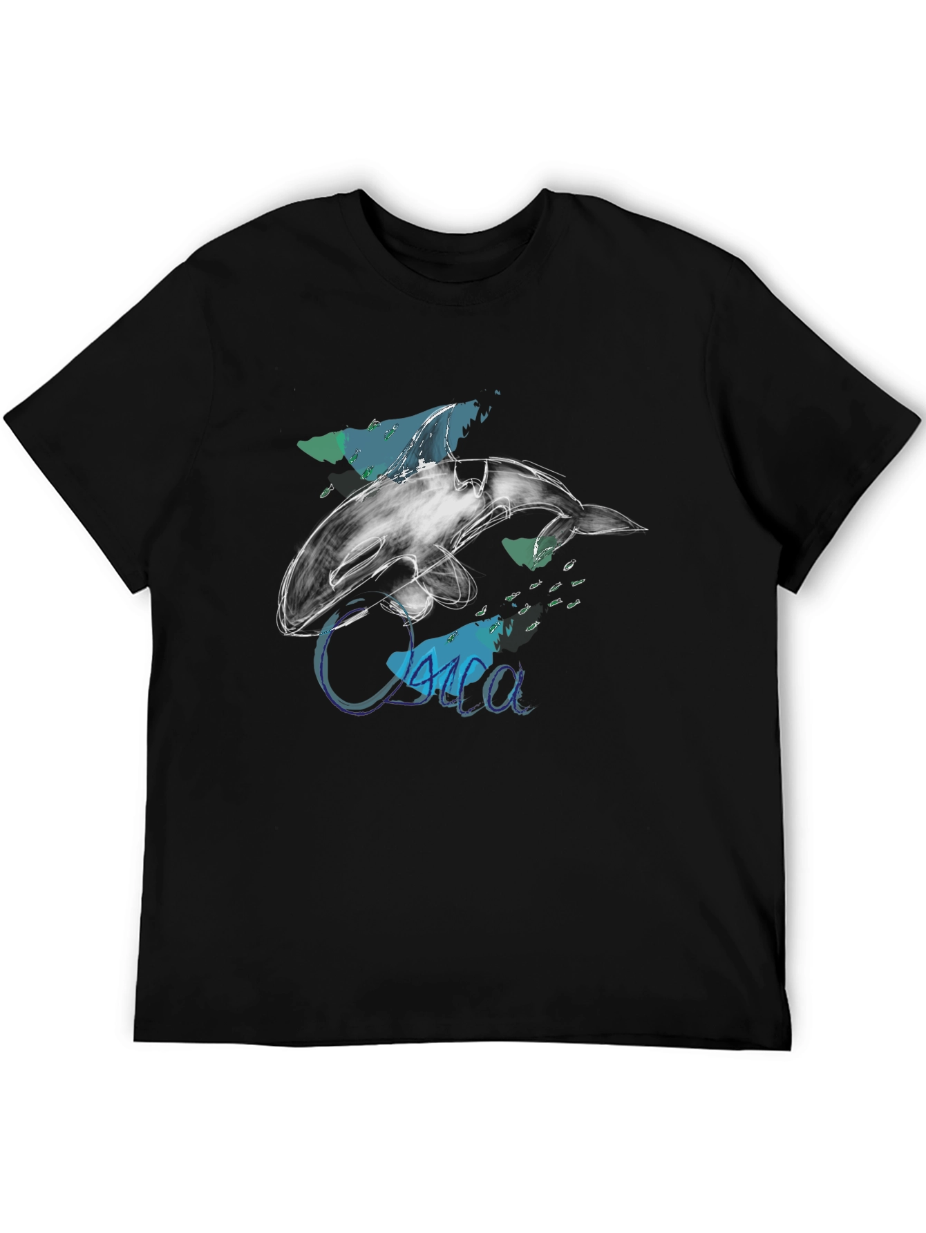Orca Sketch Graphic Tee - Black Cotton T-Shirt