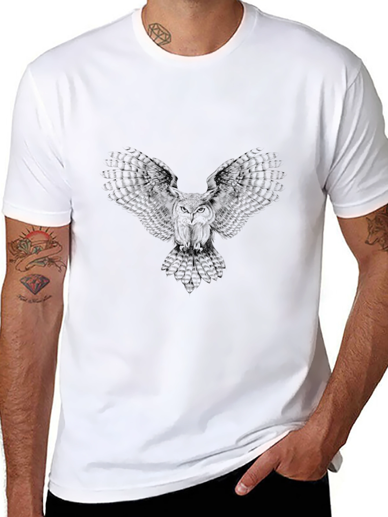 Mens Black Owl Graphic Tee