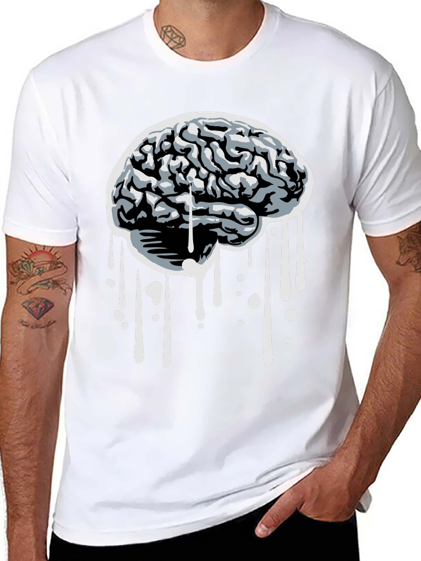 Brain Drip Graphic Tee - Black Cotton T-Shirt