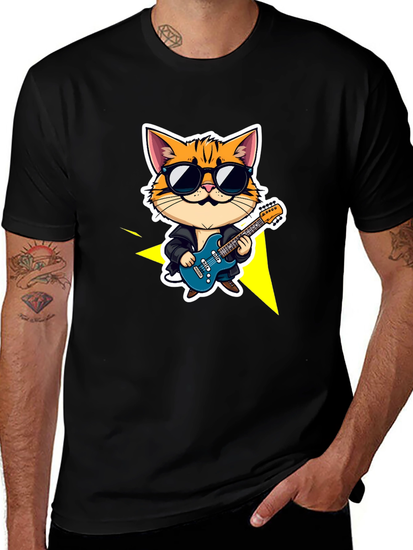 Cool Cat Guitarist Black T-Shirt