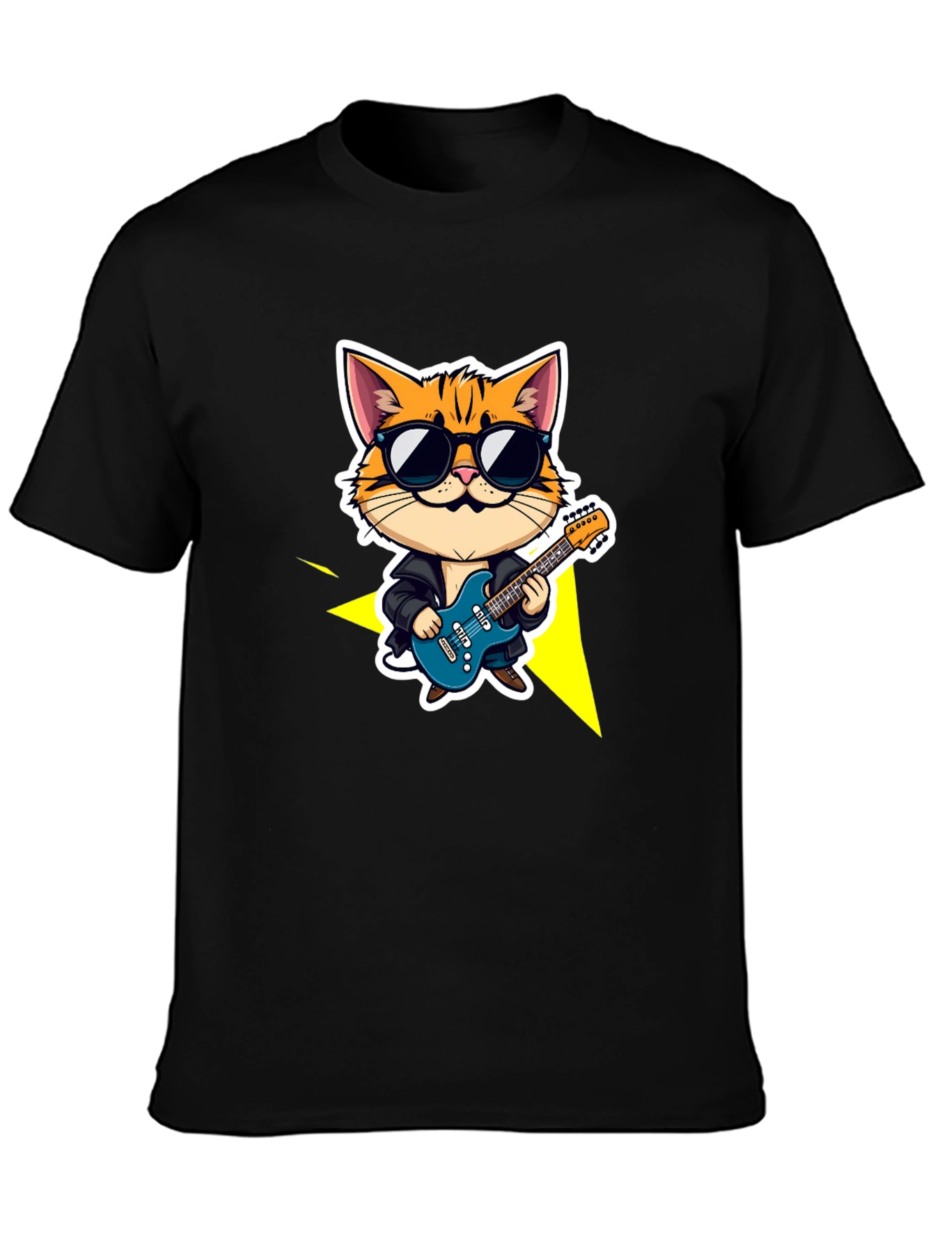 Cool Cat Guitarist Black T-Shirt