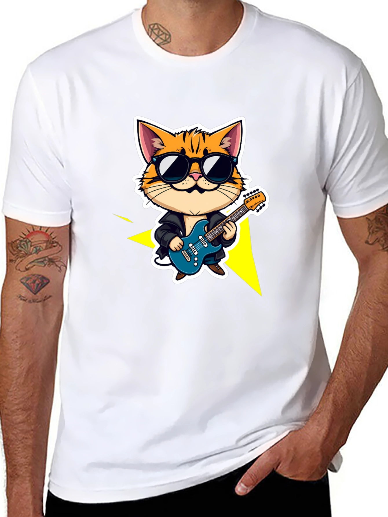 Cool Cat Guitarist Black T-Shirt