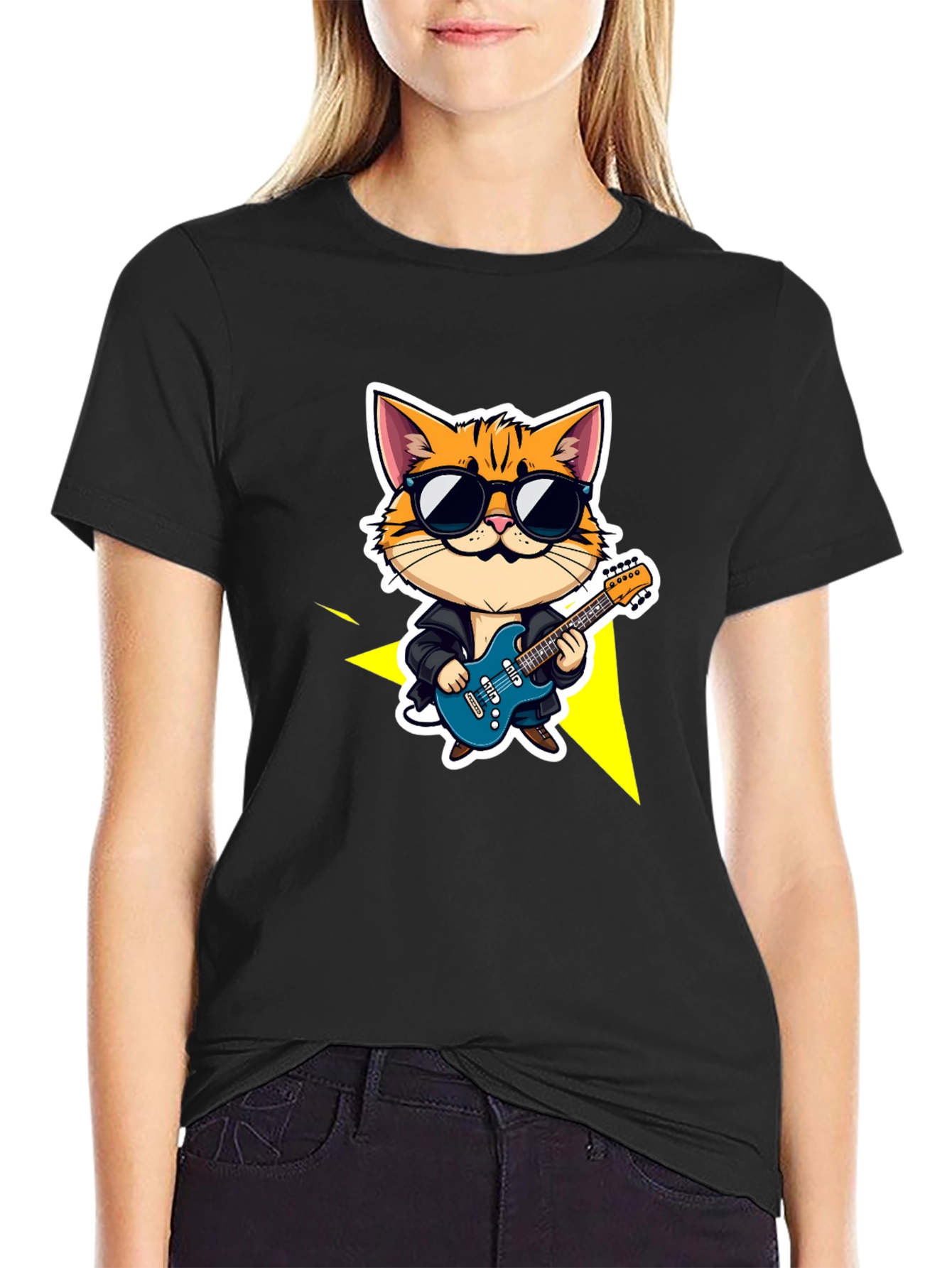 Cool Cat Guitarist Black T-Shirt