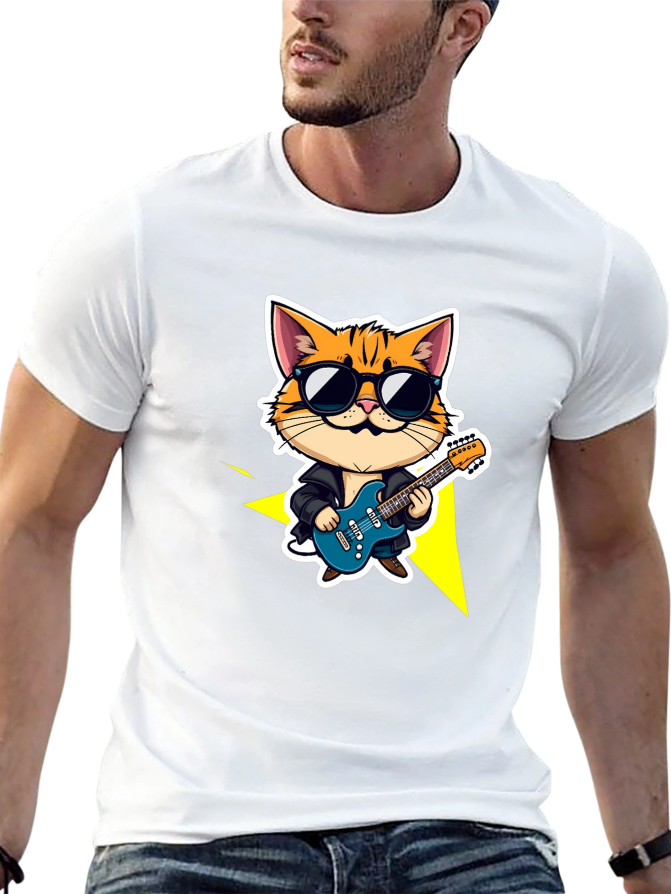 Cool Cat Guitarist Black T-Shirt