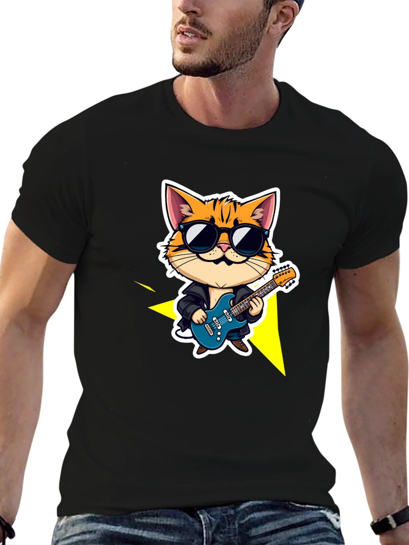 Cool Cat Guitarist Black T-Shirt