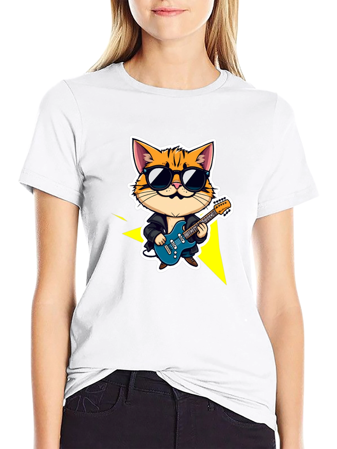 Cool Cat Guitarist Black T-Shirt