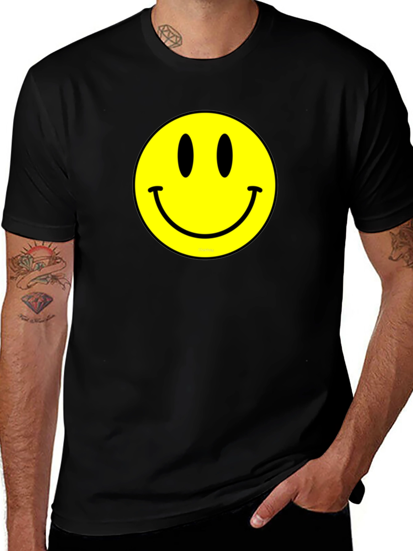Classic Smiley Face Graphic Tee - Black