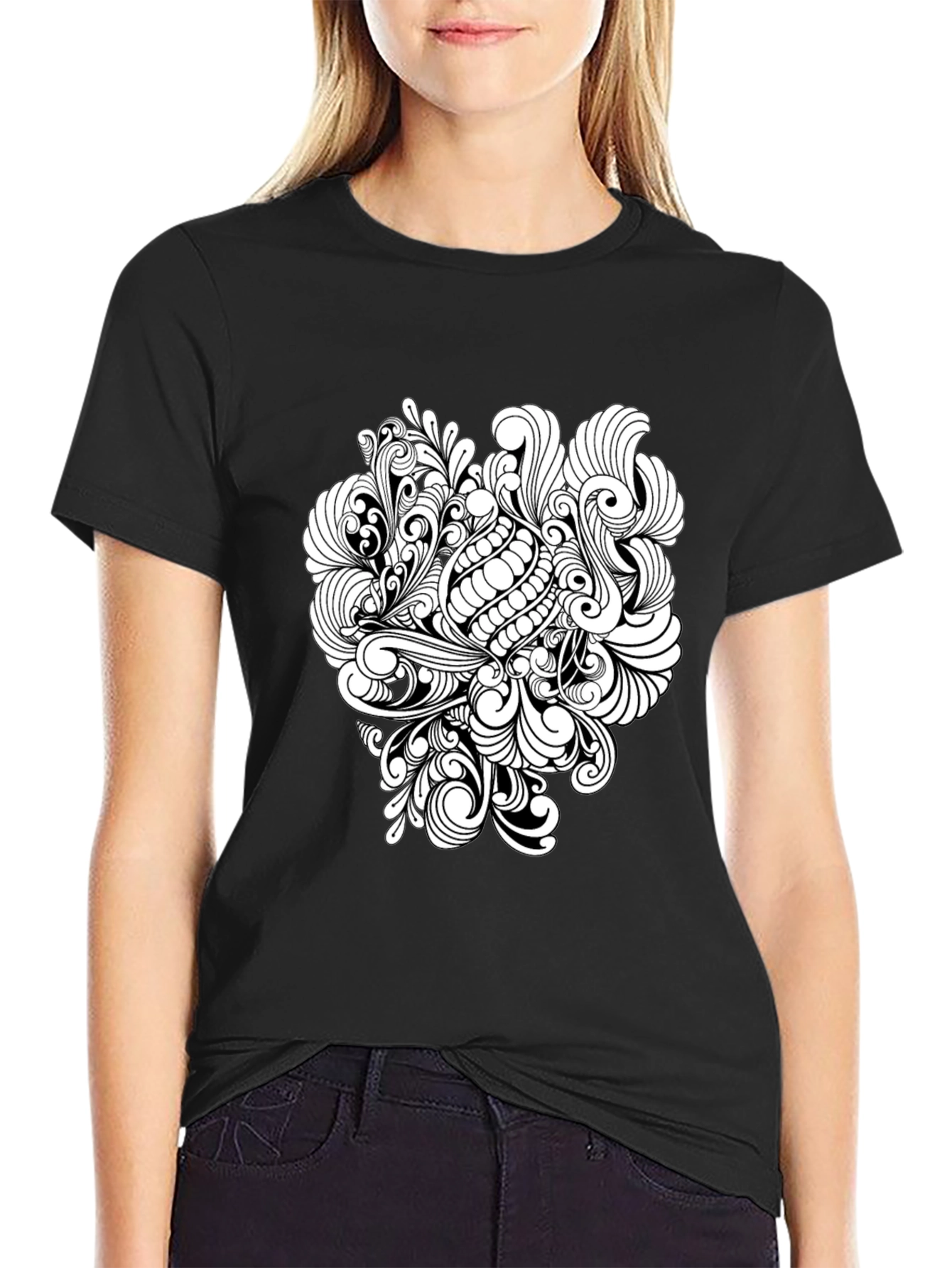 Black T-Shirt with Abstract White Design