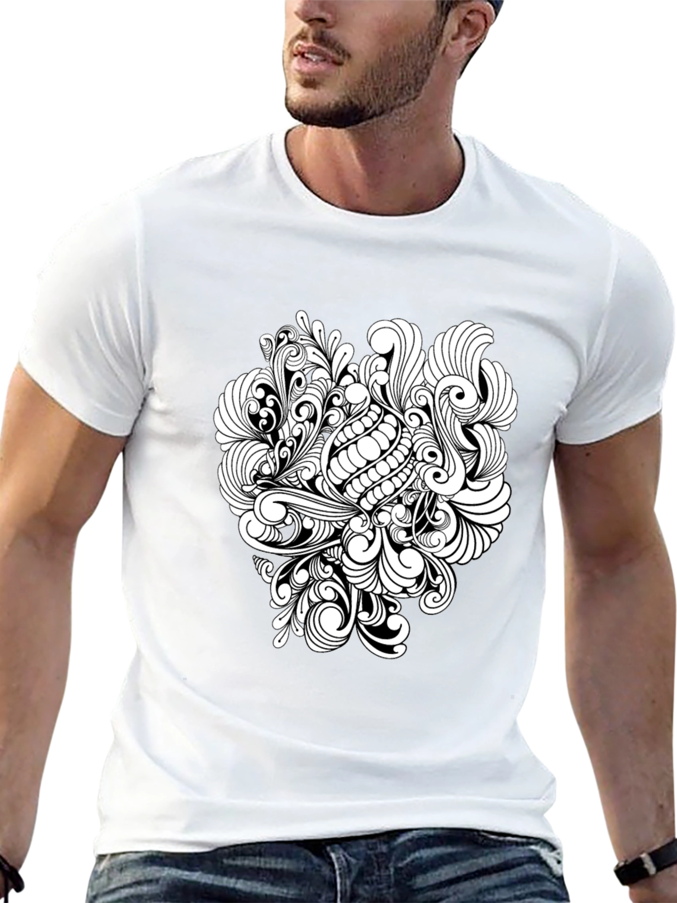 Black T-Shirt with Abstract White Design