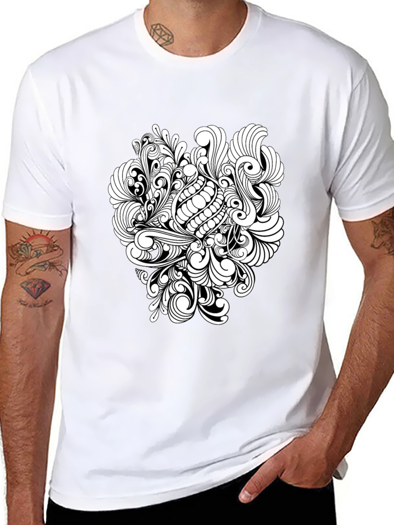 Black T-Shirt with Abstract White Design