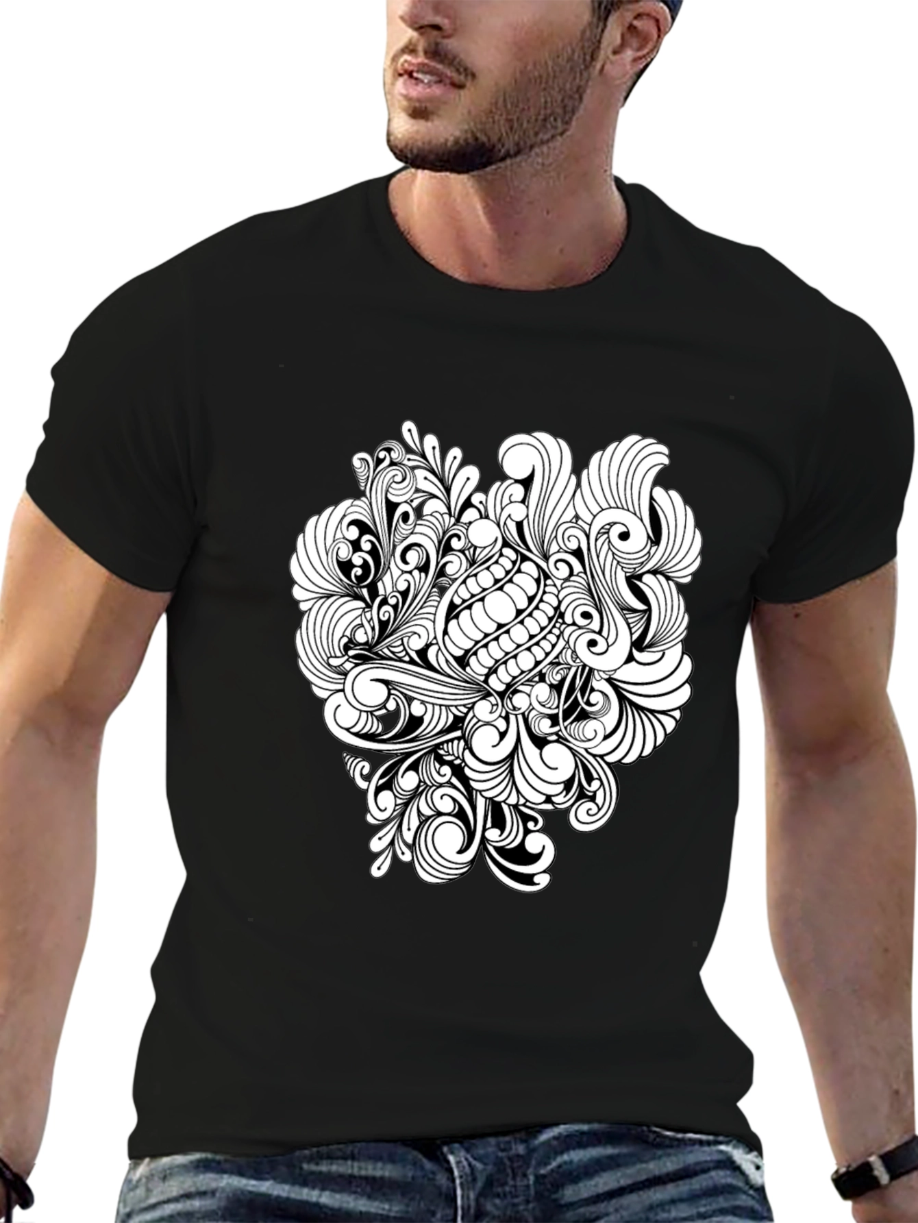 Black T-Shirt with Abstract White Design