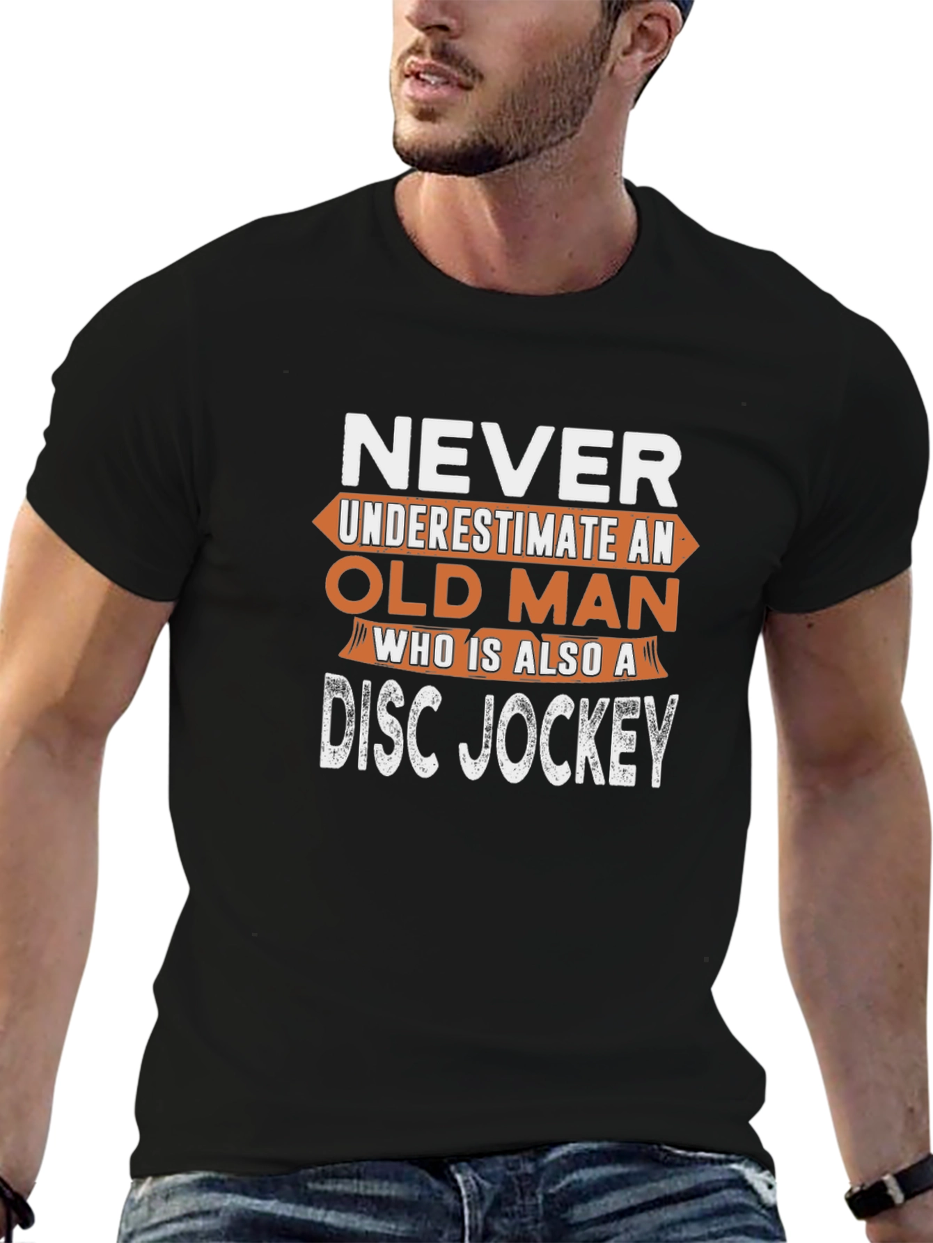 Old Man Disc Jockey Black Graphic Tee