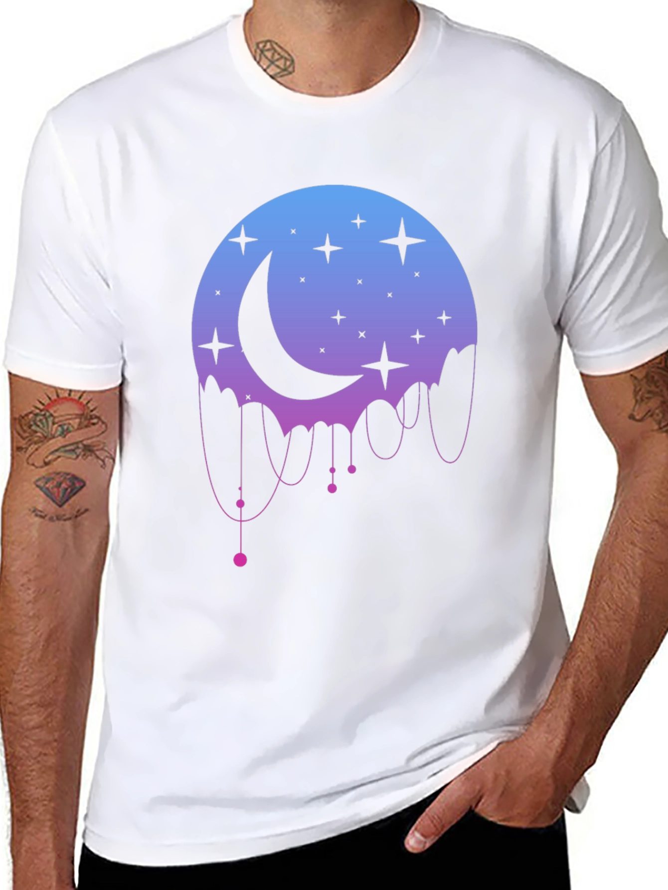 Celestial Moon Stars Graphic Black T-Shirt