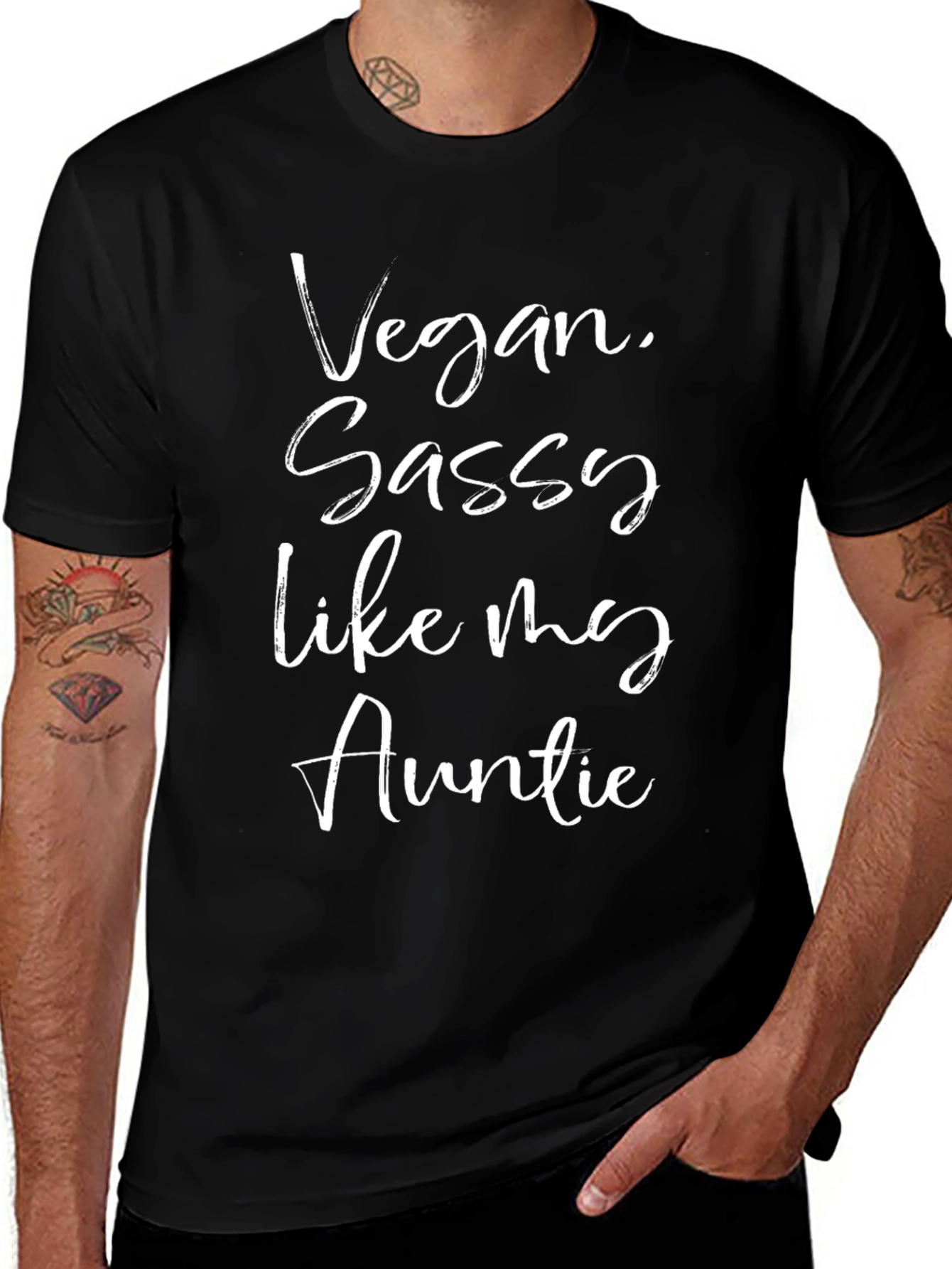 Vegan Sassy Auntie Graphic Tee - Black Cotton T-Shirt