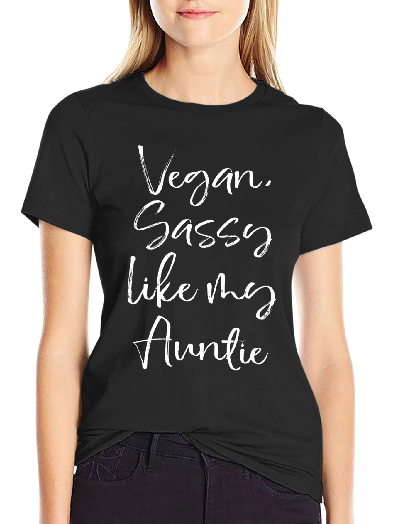 Vegan Sassy Auntie Graphic Tee - Black Cotton T-Shirt