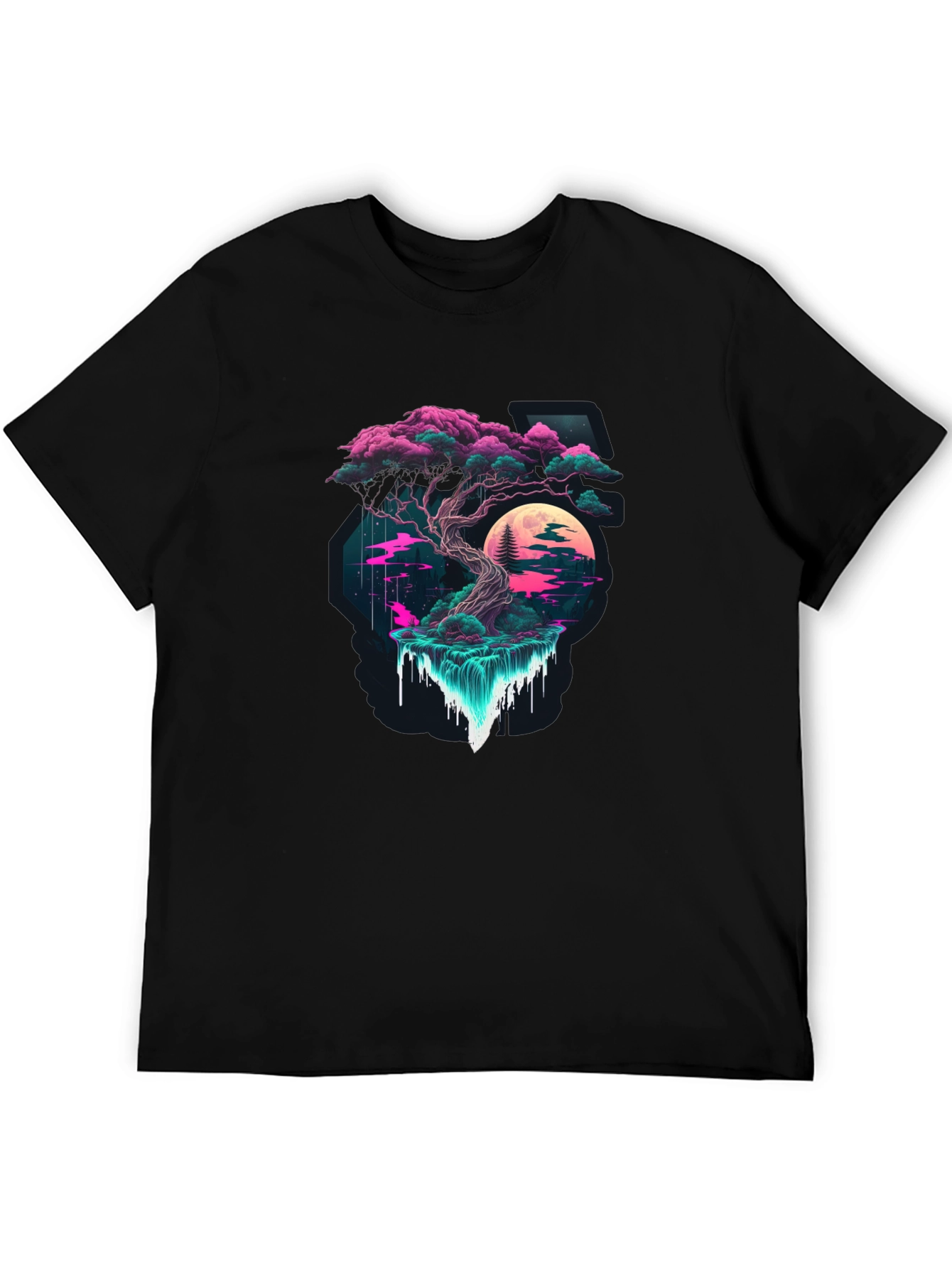 Neon Bonsai Tree Black T-Shirt