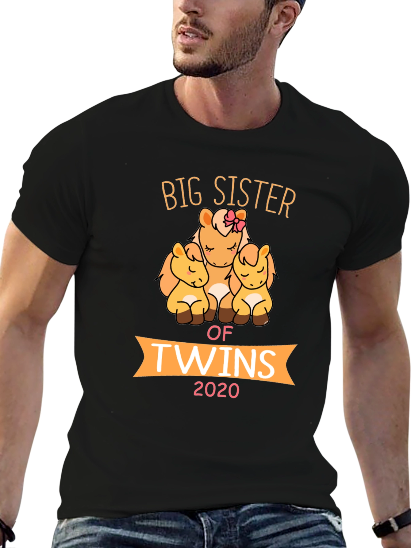 Big Sister of Twins T-Shirt Cute Horses 2020