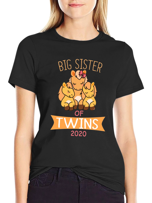 Big Sister of Twins T-Shirt Cute Horses 2020