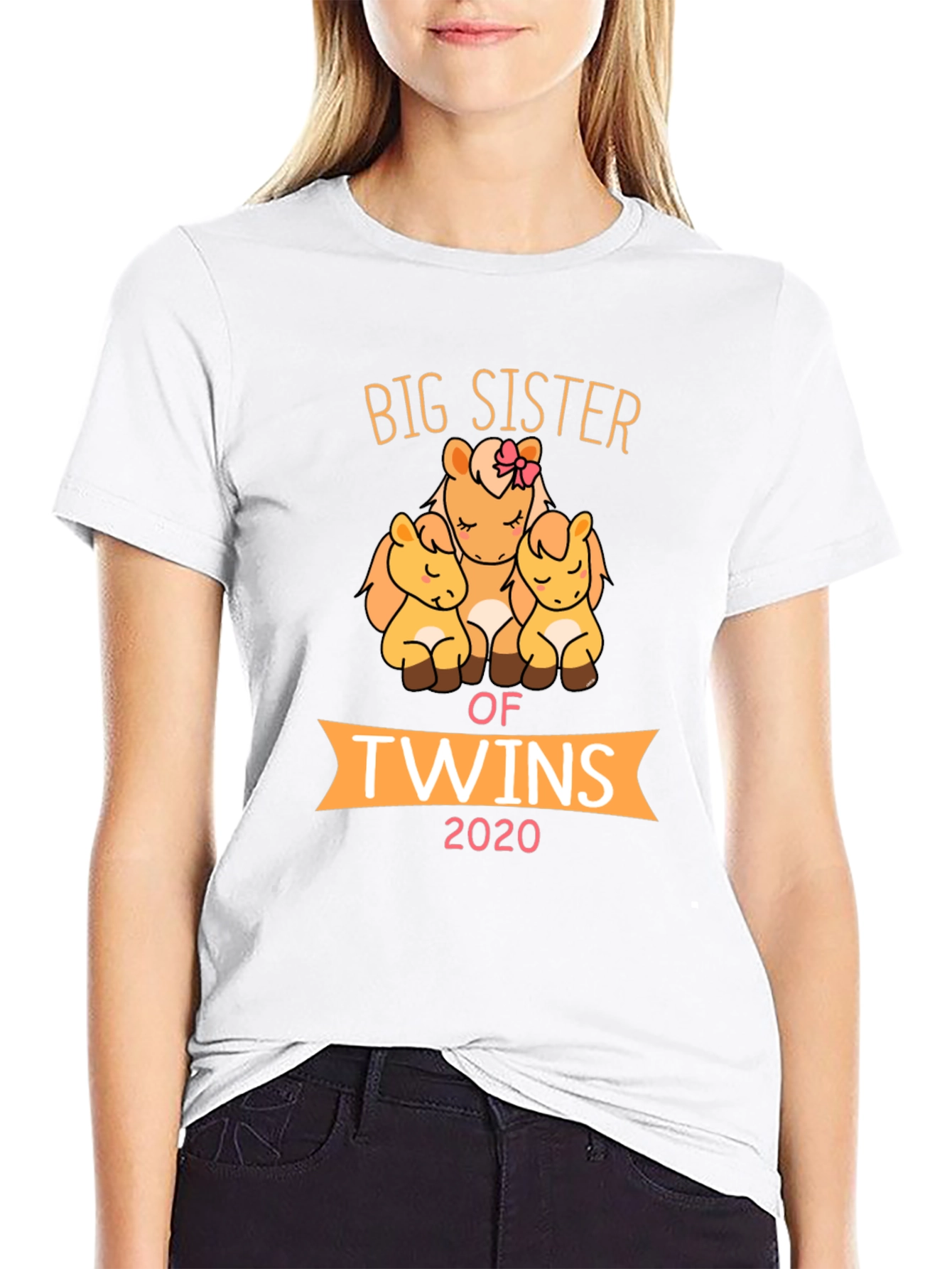 Big Sister of Twins T-Shirt Cute Horses 2020