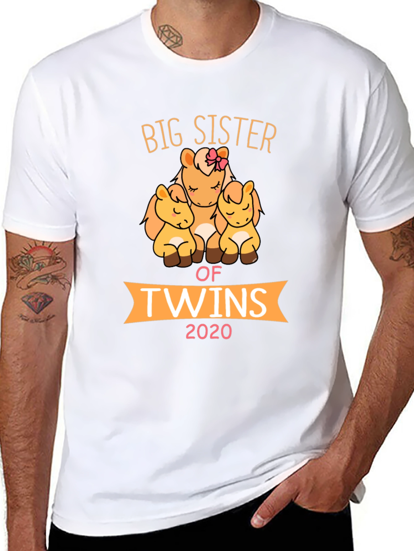 Big Sister of Twins T-Shirt Cute Horses 2020