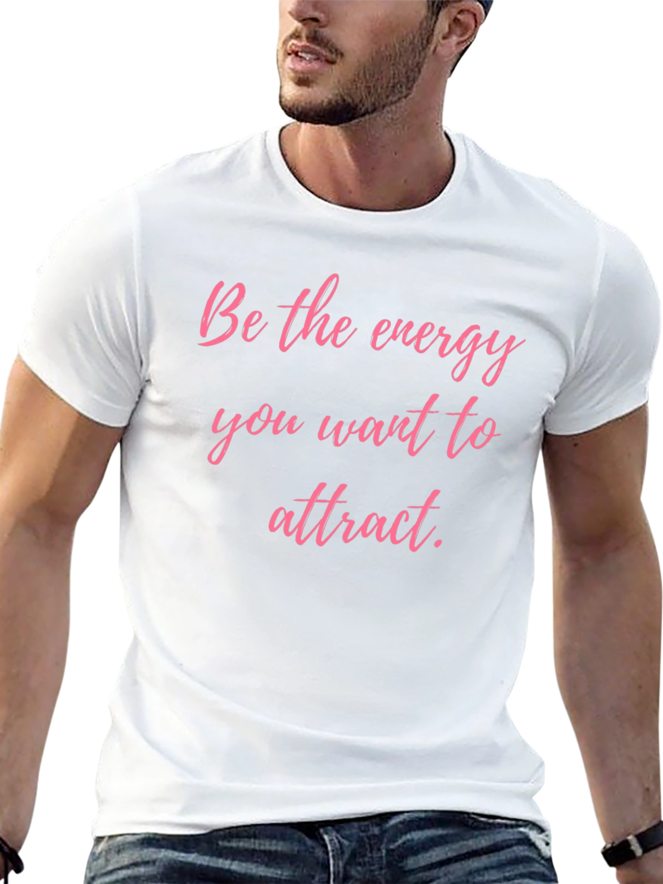 Energy Attract Pink Text Black T-Shirt
