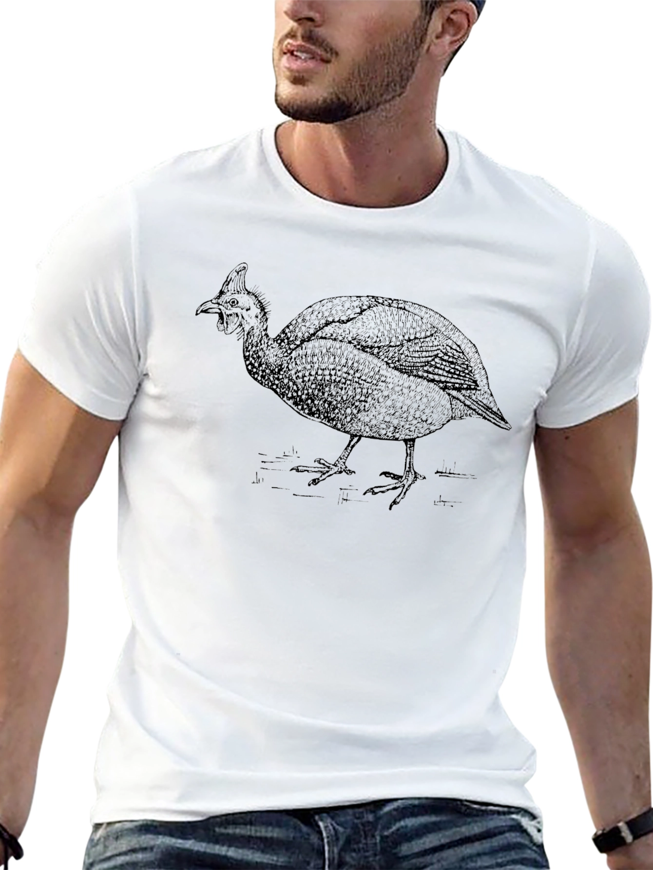 Guinea Fowl Graphic Tee - Black Cotton Comfort