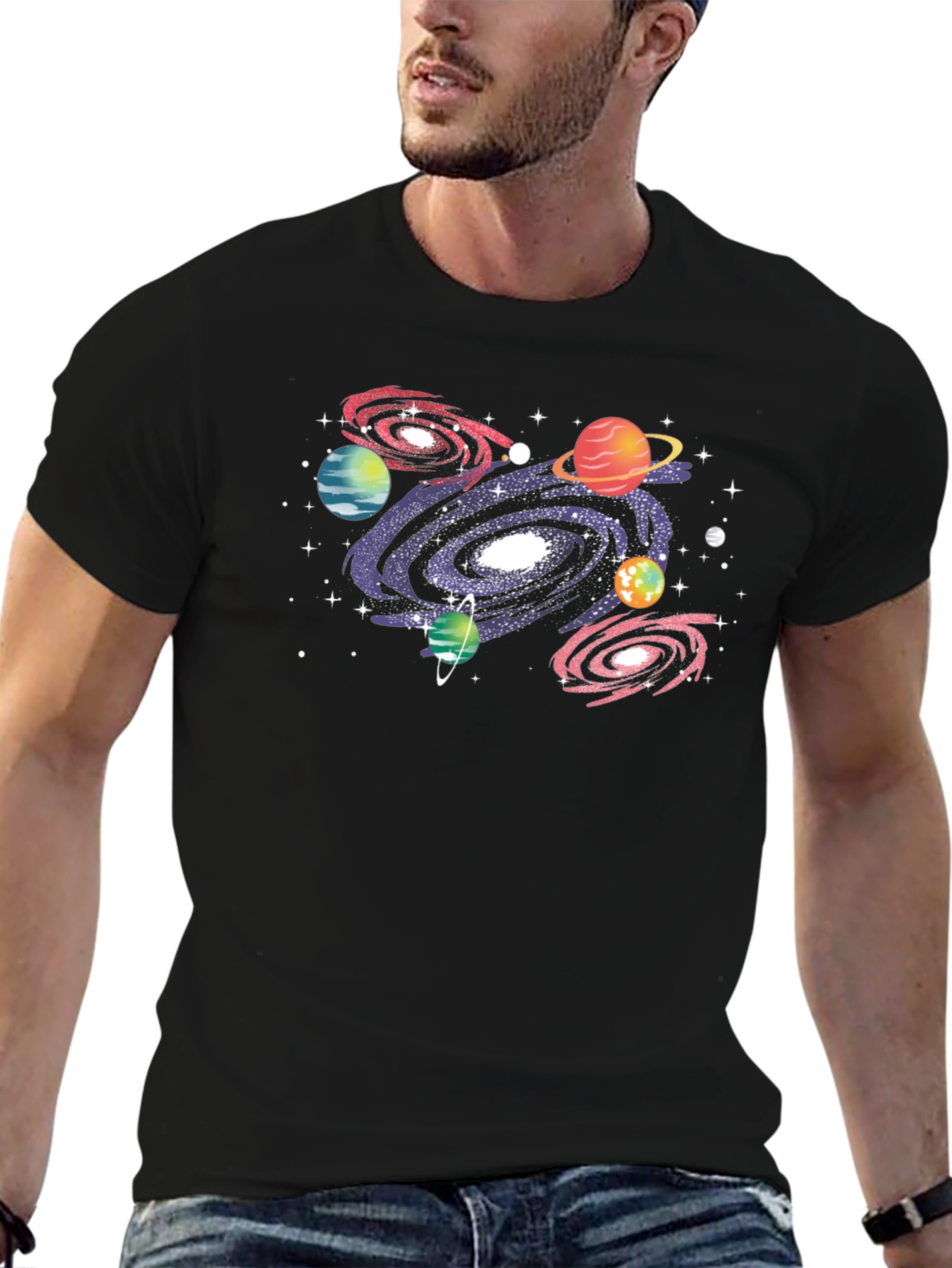 Galaxy Print Crew Neck T-Shirt