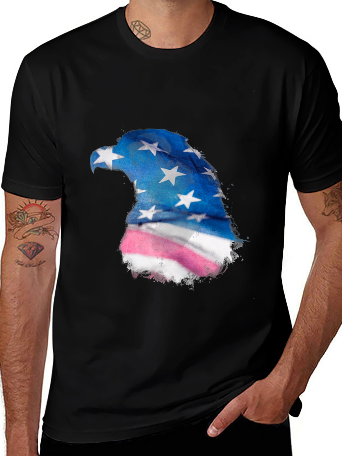 Patriotic Eagle Graphic Tee - USA Flag Design