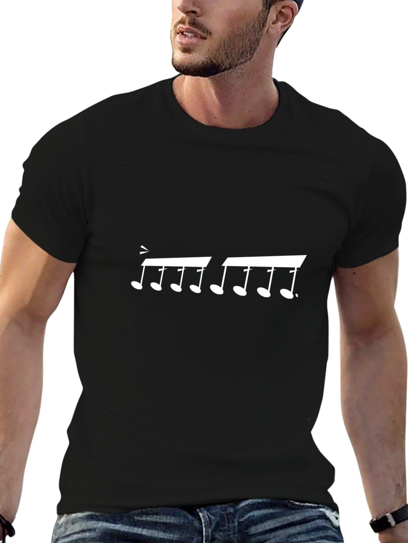 Music Notes Graphic Tee - Black Cotton T-Shirt