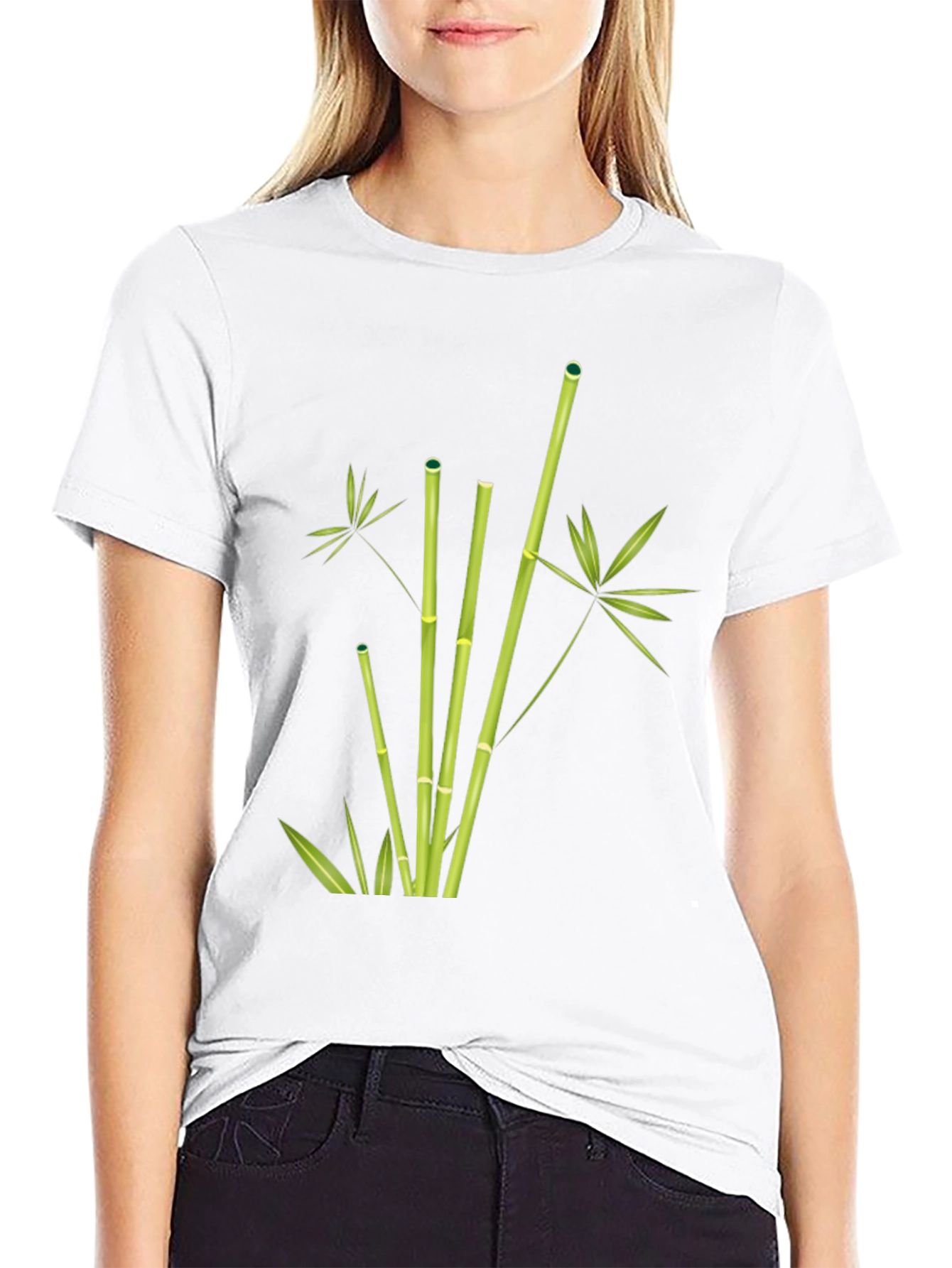 Bamboo Print Black T-Shirt
