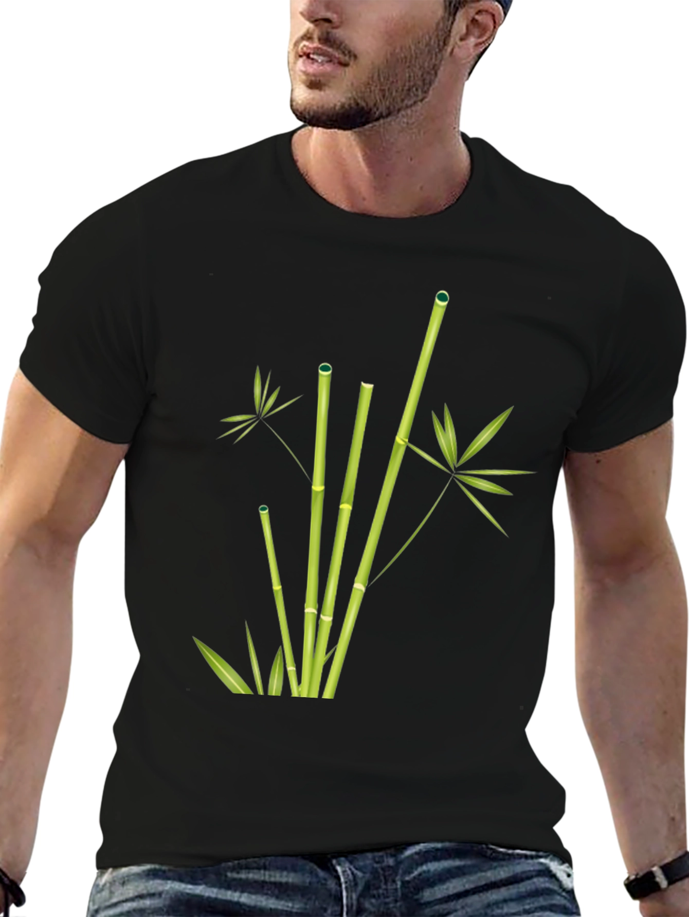 Bamboo Print Black T-Shirt