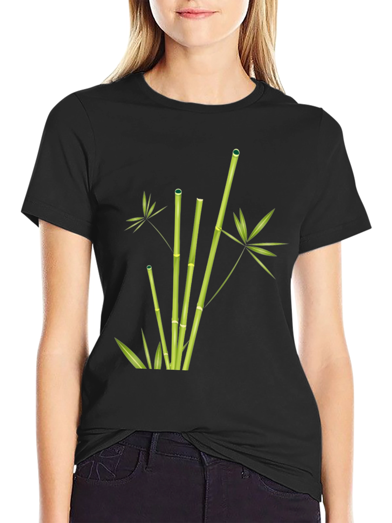 Bamboo Print Black T-Shirt