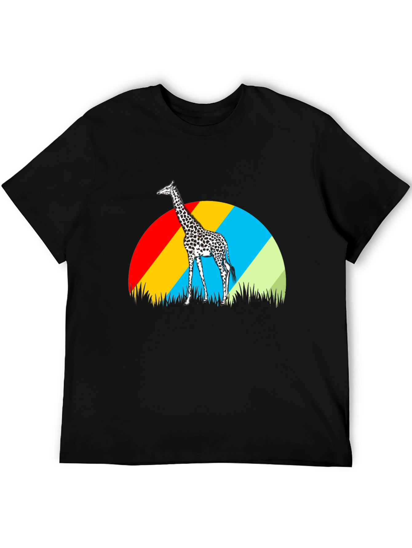 Giraffe Sunset Graphic Tee - Black Cotton T-Shirt